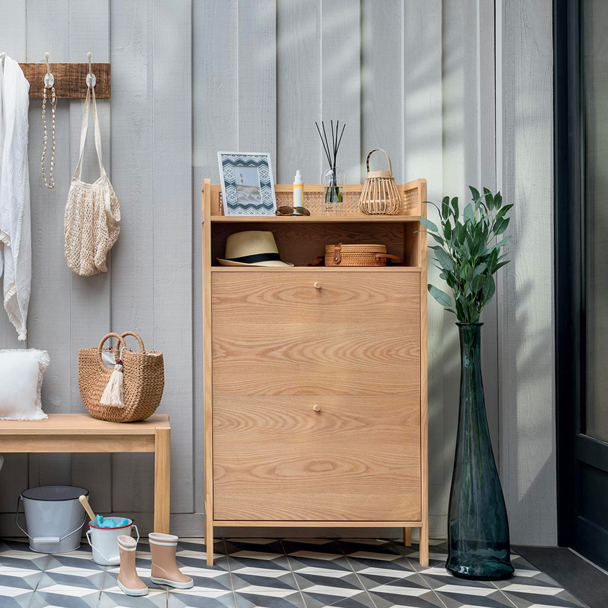 Long vase, recycled glass Storm blue, H.80 cm