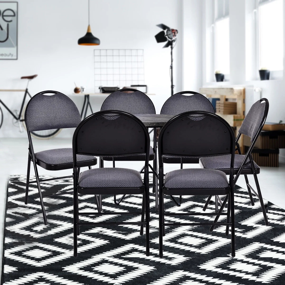 Costway Set of 6 Folding Chairs Fabric Upholstered Padded Seat Metal Frame Home Office Beige - Image 14