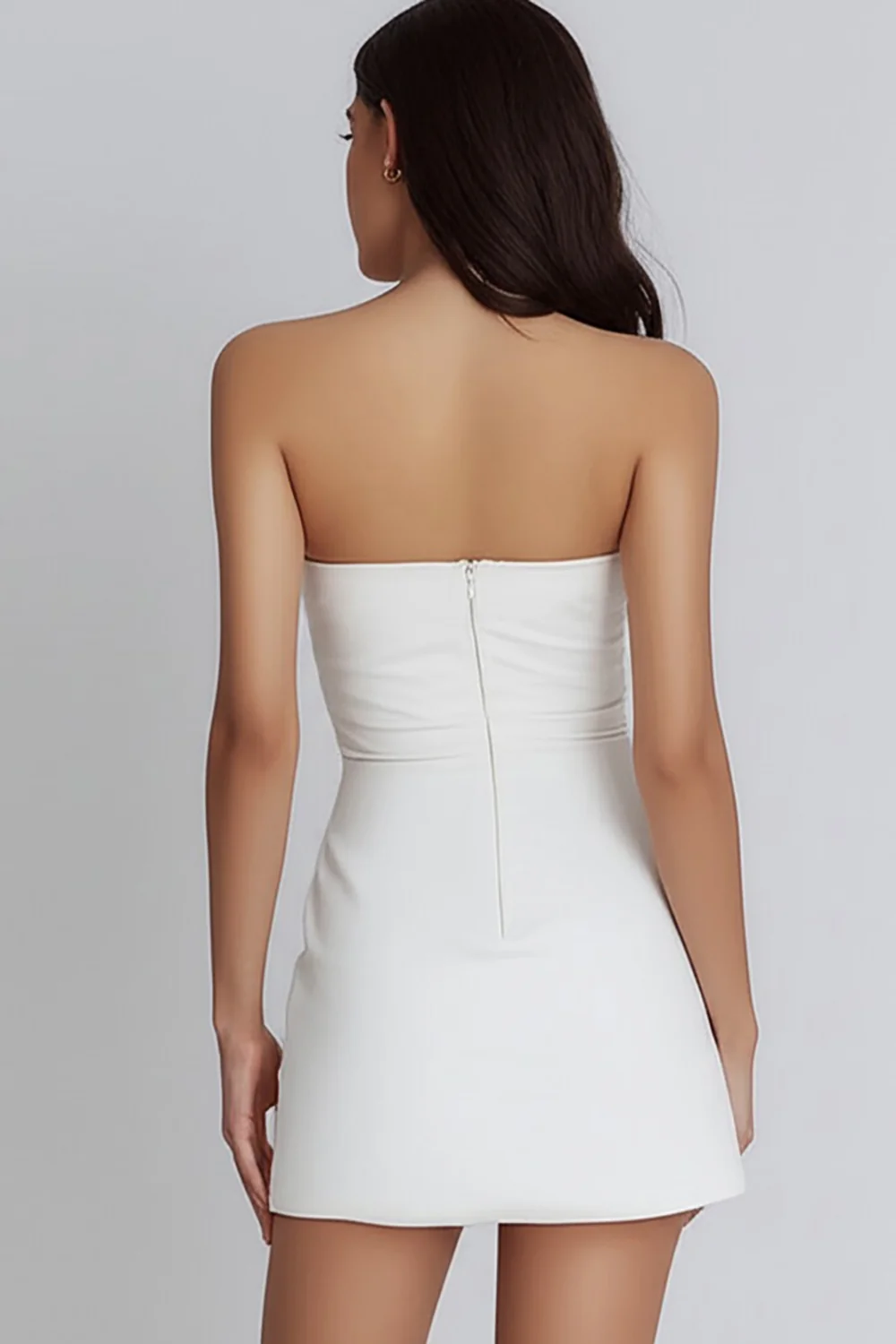 Ivory Satin Strapless Ruched A-Line Short Graduation White Dress