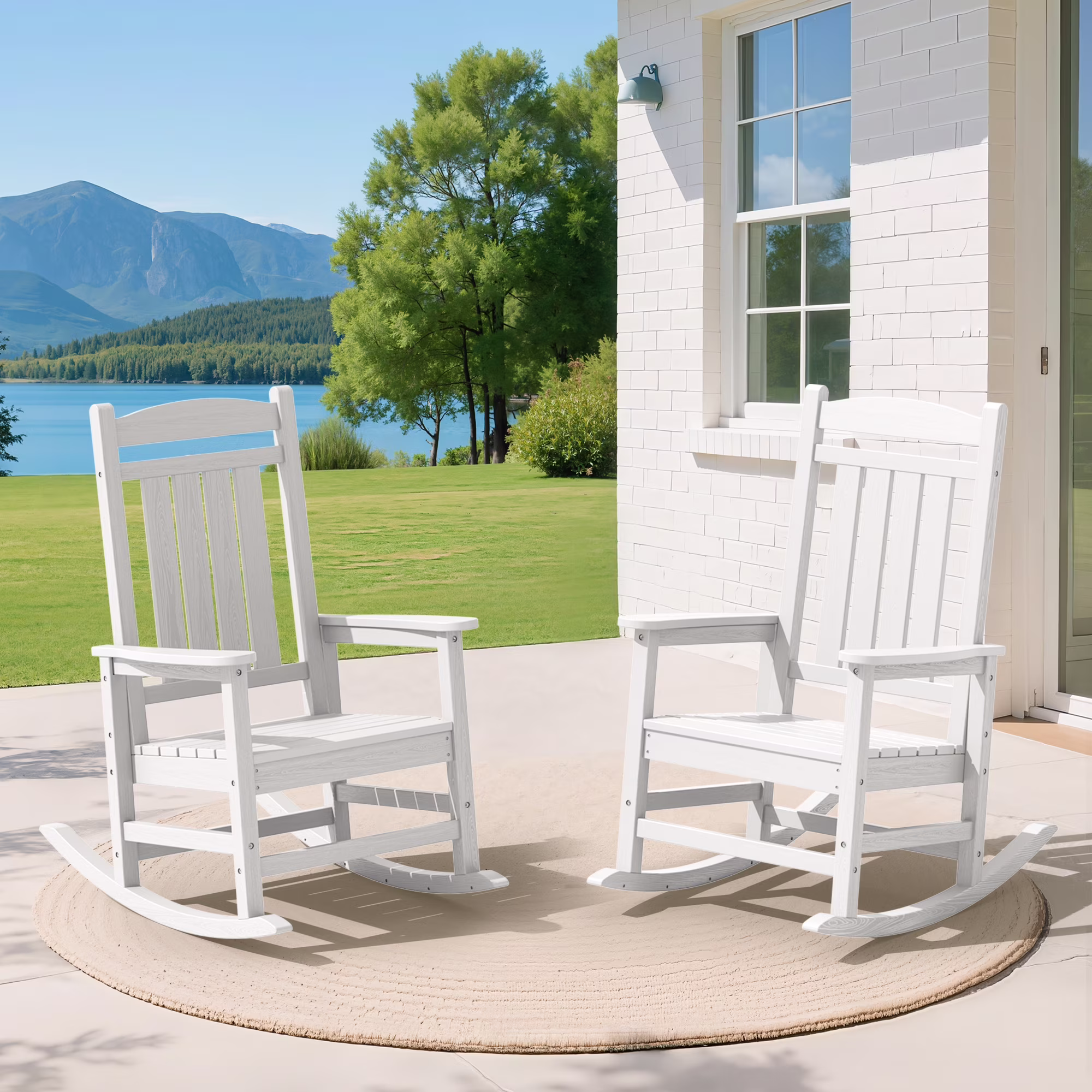 KINGYES HDPE Outdoor Rocking Chairs Set of 2,HDPE Patio Rocker for Porch,Black - Image 3