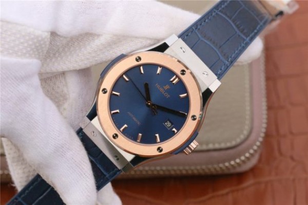 Replica Hublot Classic Fusion 42mm RG JJF Blue Dial Blue Gummy Strap A2892 - Elite Watch Atelier
