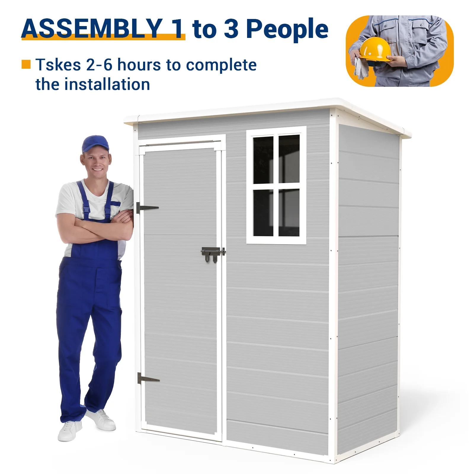 ECOPATIO Outdoor Storage Shed 5x3 FT, Resin Garden Shed for Bike, Tool, Plastic Outside Sheds & Outdoor Storage Storage Box with Lockable Door for Backyard, Patio, Lawn, Sandstone - Image 11