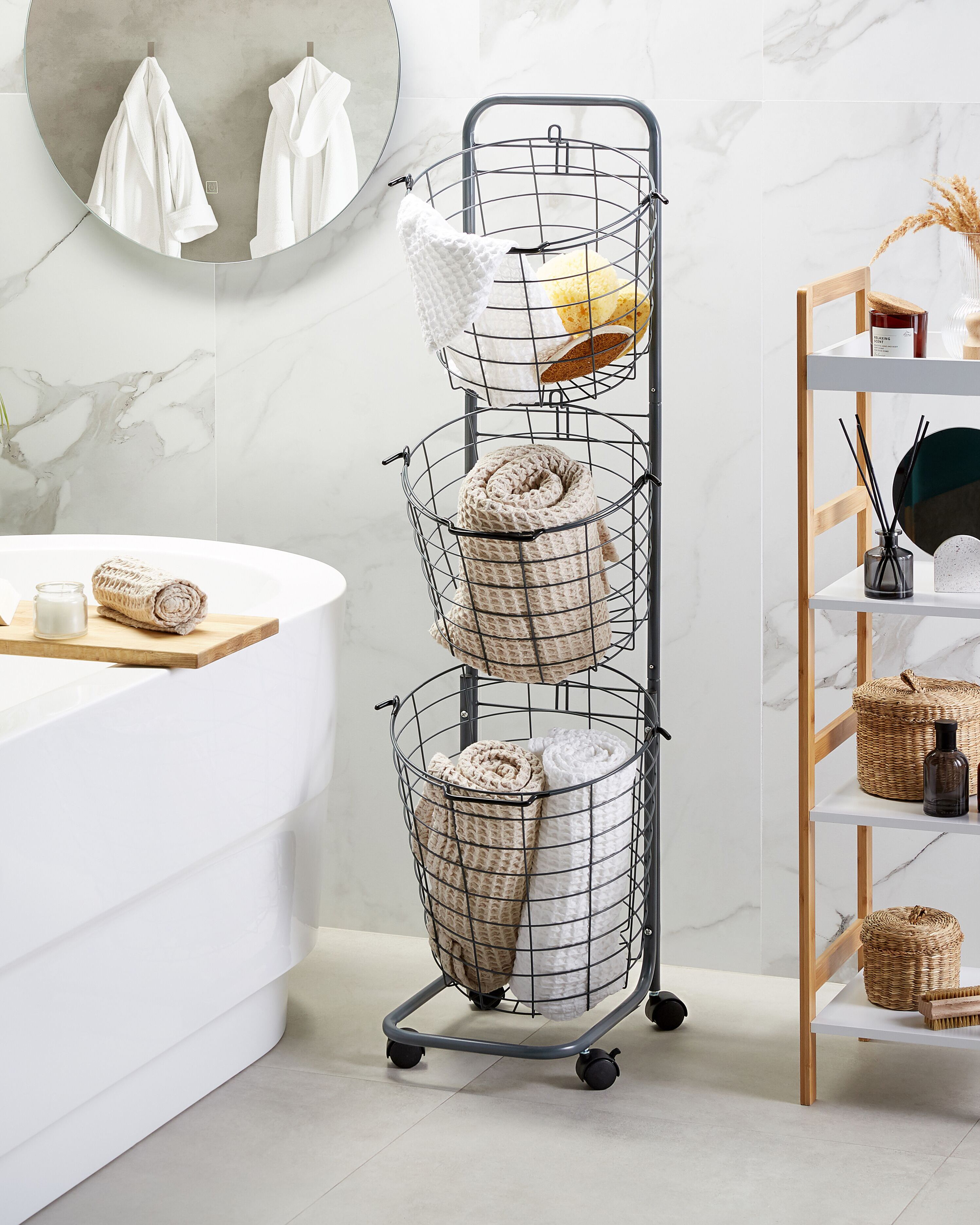 Basket Stand AYAPAL with Wheels Metal Grey
