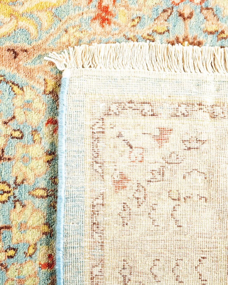 One of a Kind Hand Made Mogul Oriental Wool Area Rug Light Blue Runner