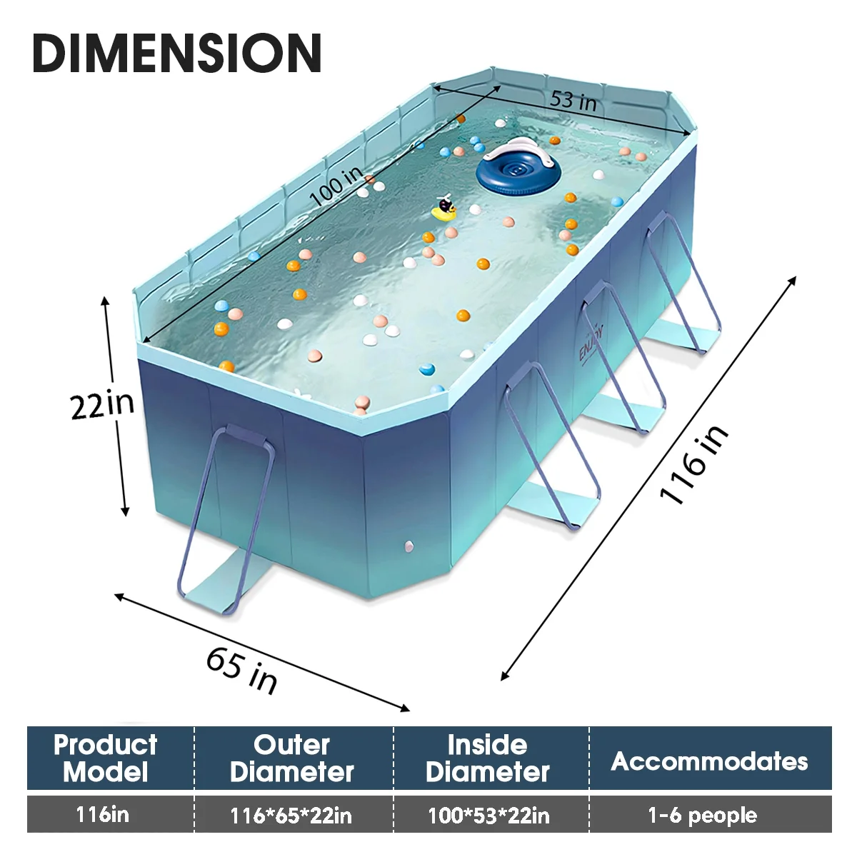 Foldable Swimming Pool, Large Non-Inflatable Outdoor Pools for Kids Adults Above Ground Pools, 116in - Image 4