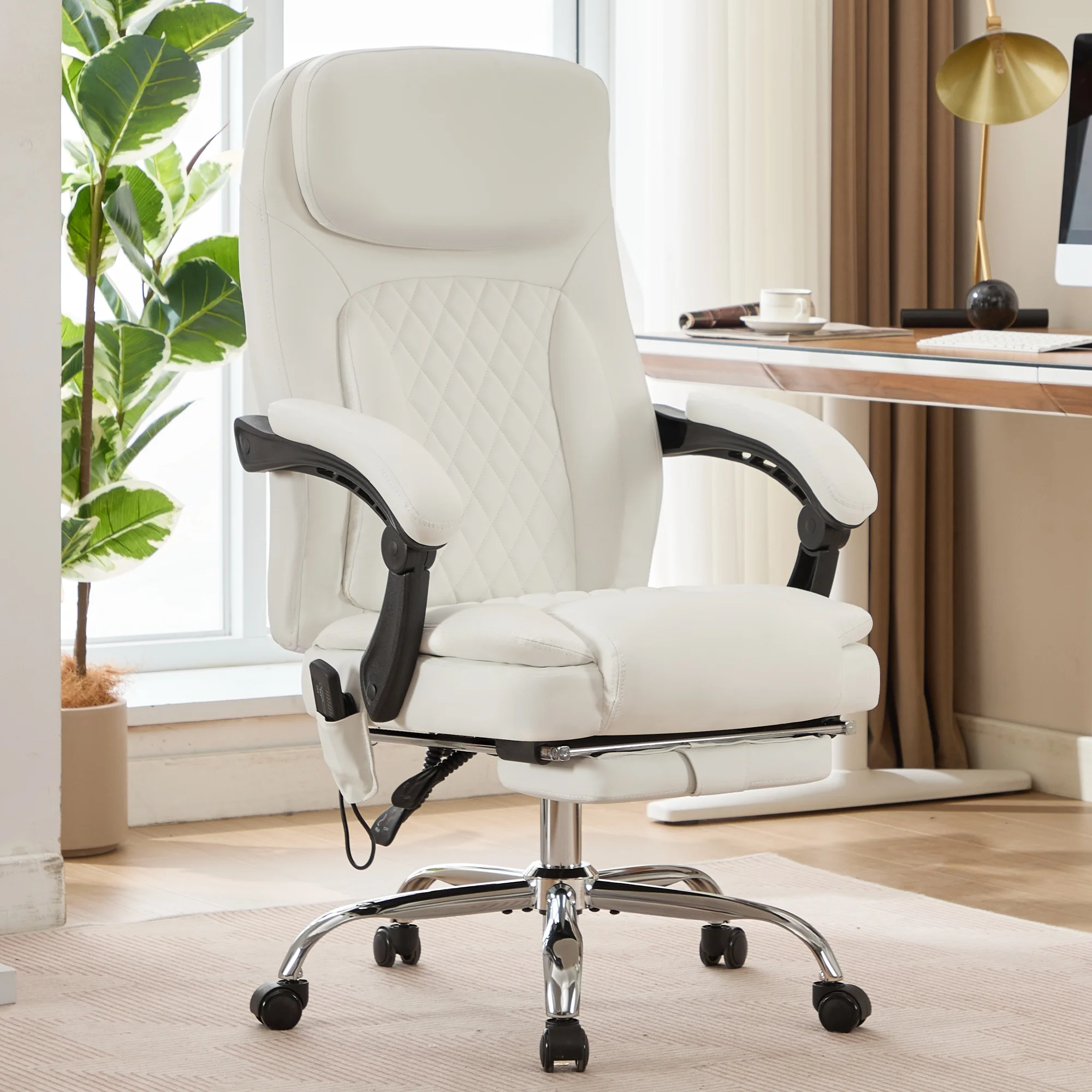 JONPONY Big and Tall Office Chair 500LBS Executive Office Chair Massage and Footrest Ergonomic Computer Desk Chair Reclining High Back Leather Office Chair Lumbar Back Support Swivel Rolling,Black - Image 70