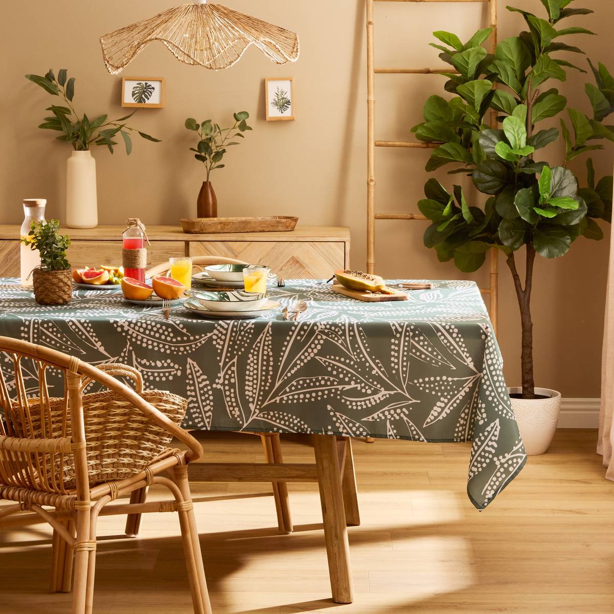 Tablecloth "Tropical" 240x140 cm, Olive Green