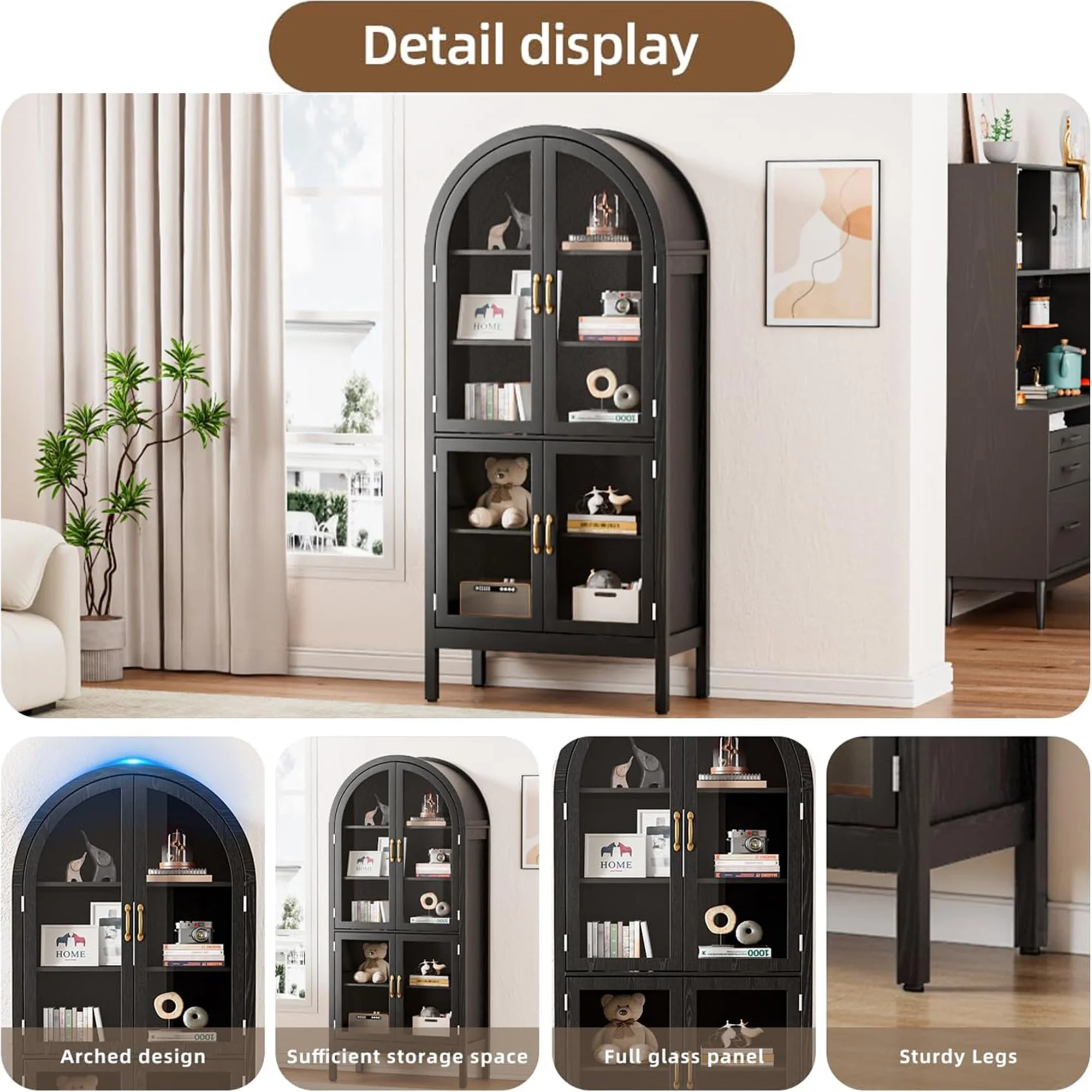 Fiogmub Tall Arched Storage Display Cabinet, Arched Pantry Cabinet with Doors, Acrylic Glass Doors - Image 11