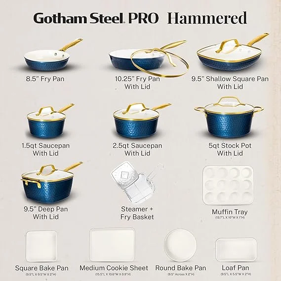 Gotham Steel Hammered 20 Pc Ceramic Cookware Set Nonstick, Induction Pots and Pans Set, Non Toxic Cookware Sets, Oven & Dishwasher Safe - Copper - Image 10