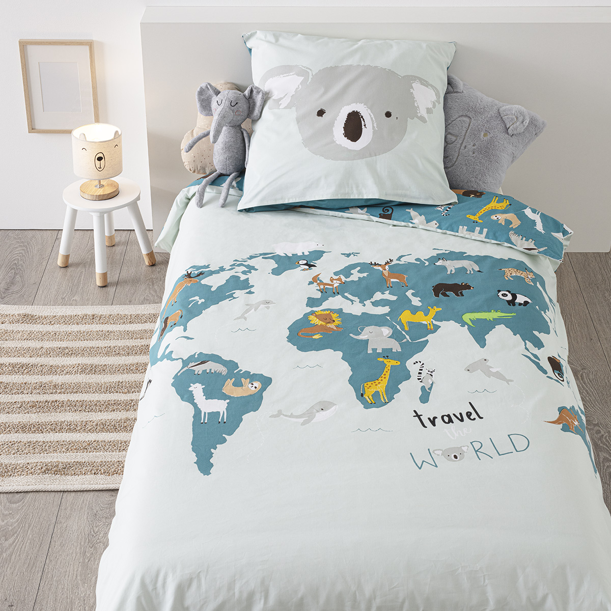 Kids bed linen set "World map" Cotton, 140x200 cm