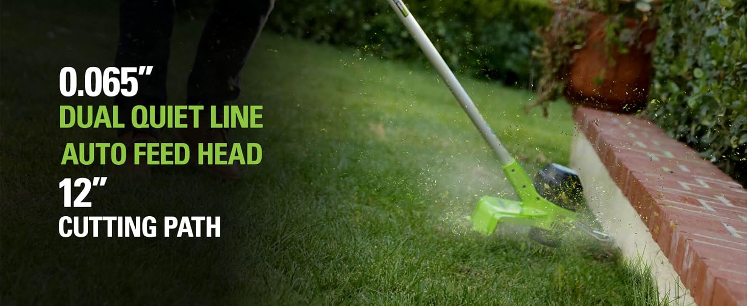Greenworks 40V 12-Inch Cordless String Trimmer, Battery and Charger Not Included, BST4000 0.065“ dual quiet line