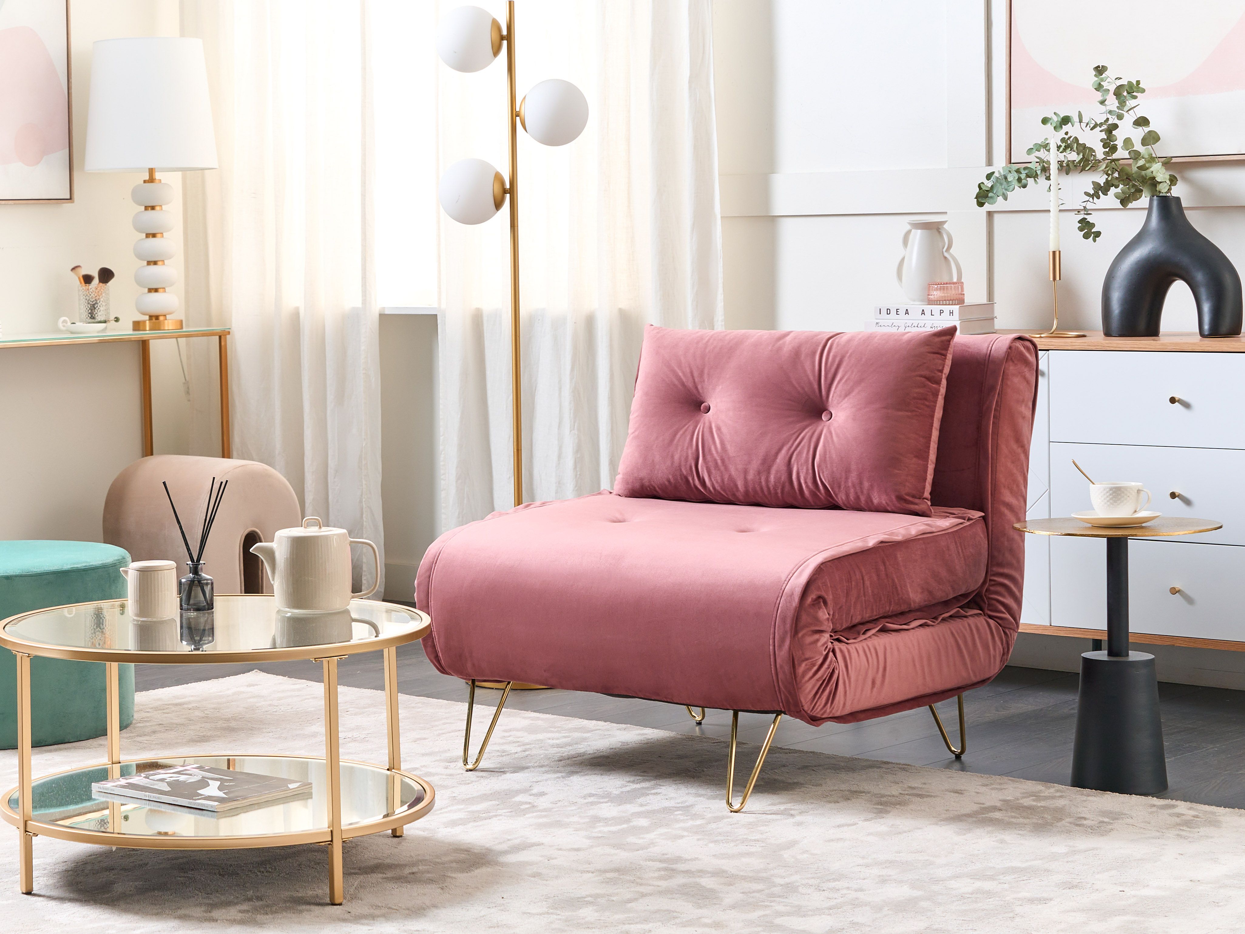 Single Sofa Bed VESTFOLD Velvet Pink