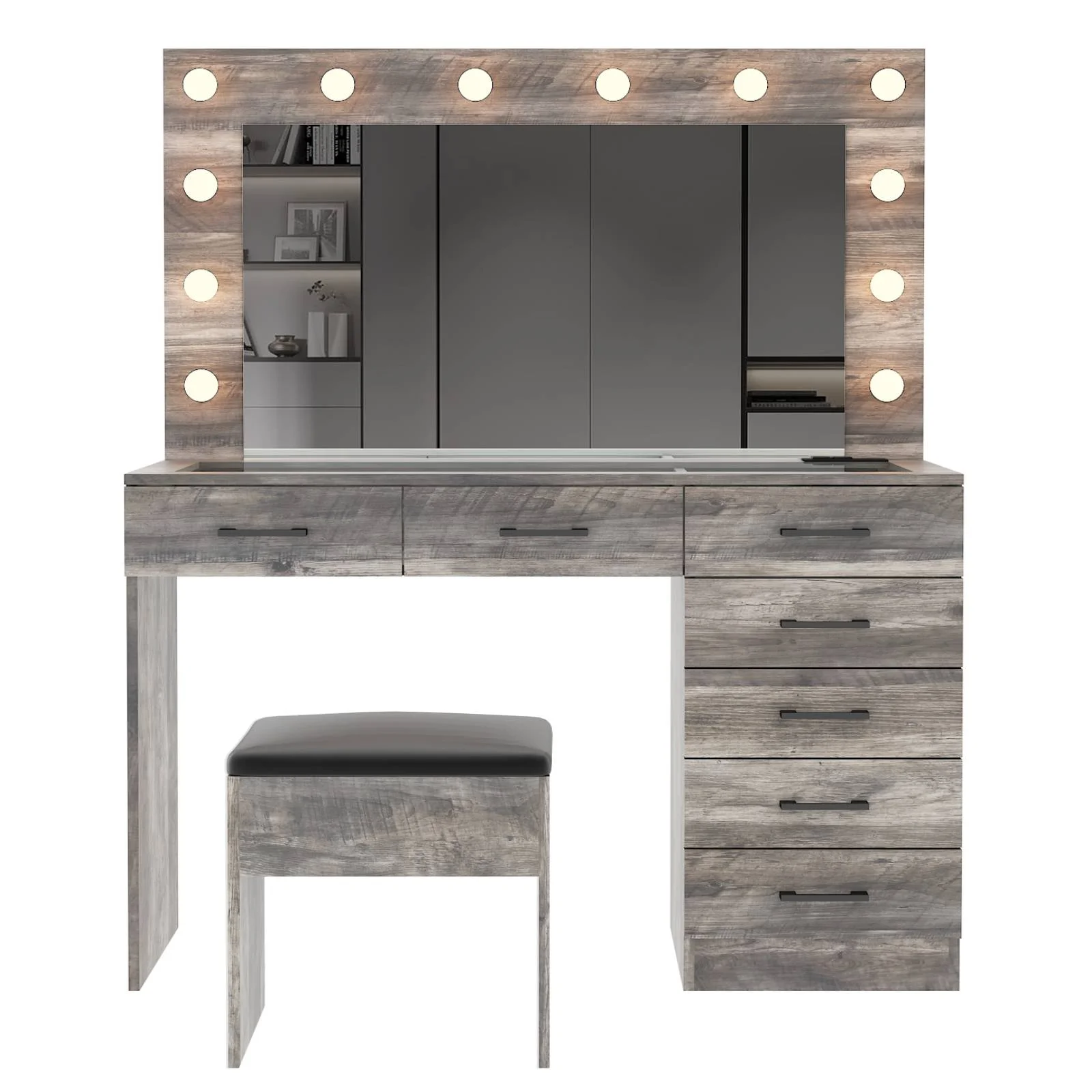 Ktaxon Large Makeup Vanity, Vanity Table Set w/ Visible Glass Top w/ Charging Station, White - Image 78