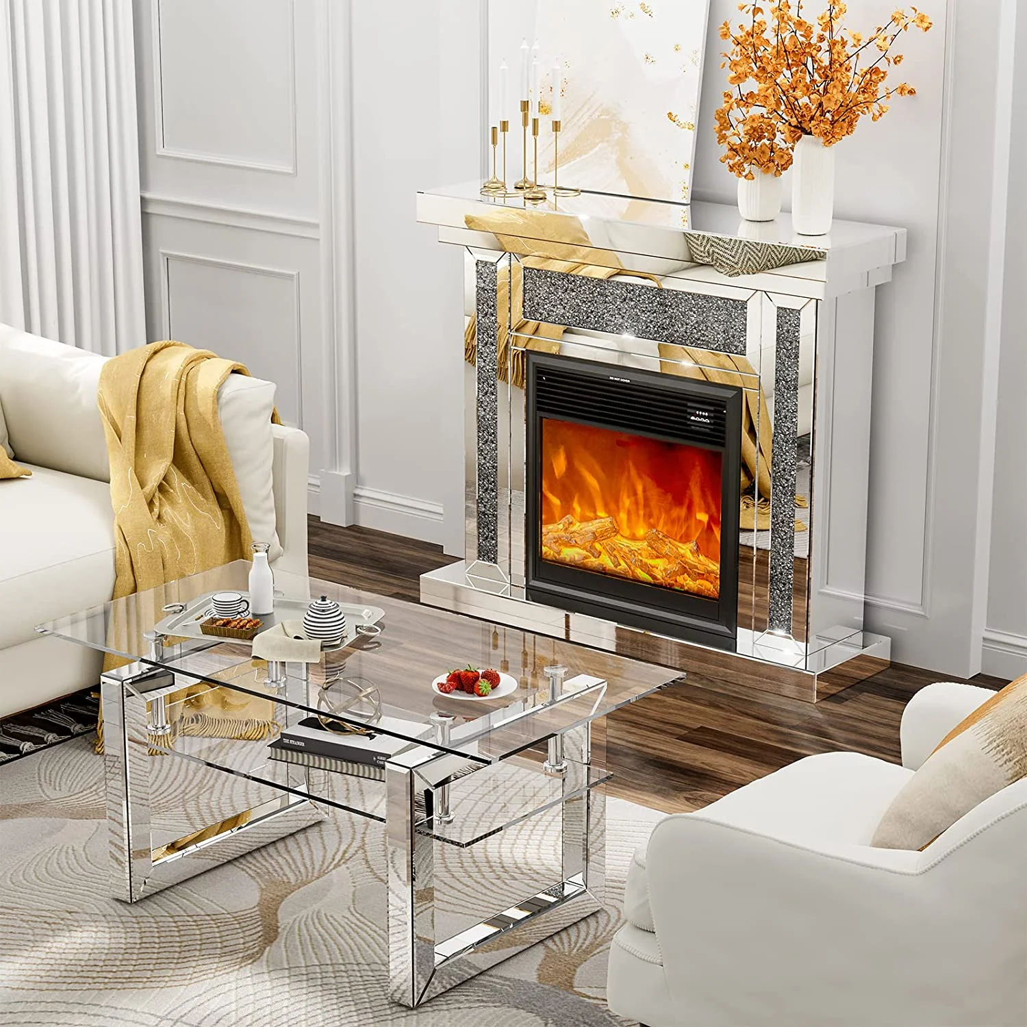 IKIFLY 47.24L x 41.33 H Mirrored Electric Fireplace - Image 2