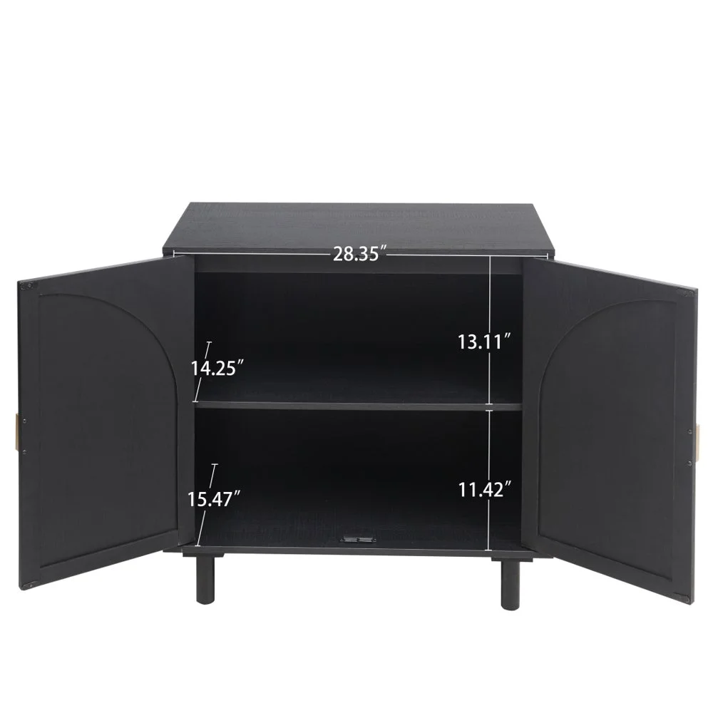 Tcbosik Rattan Storage Cabinet, Boho Sideboard Buffet Cabinet, Accent Cabinet with 2 Doors and Adjustable Shelves, Living Room, Kitchen, Dining Room, Hallyway, Black - Image 4