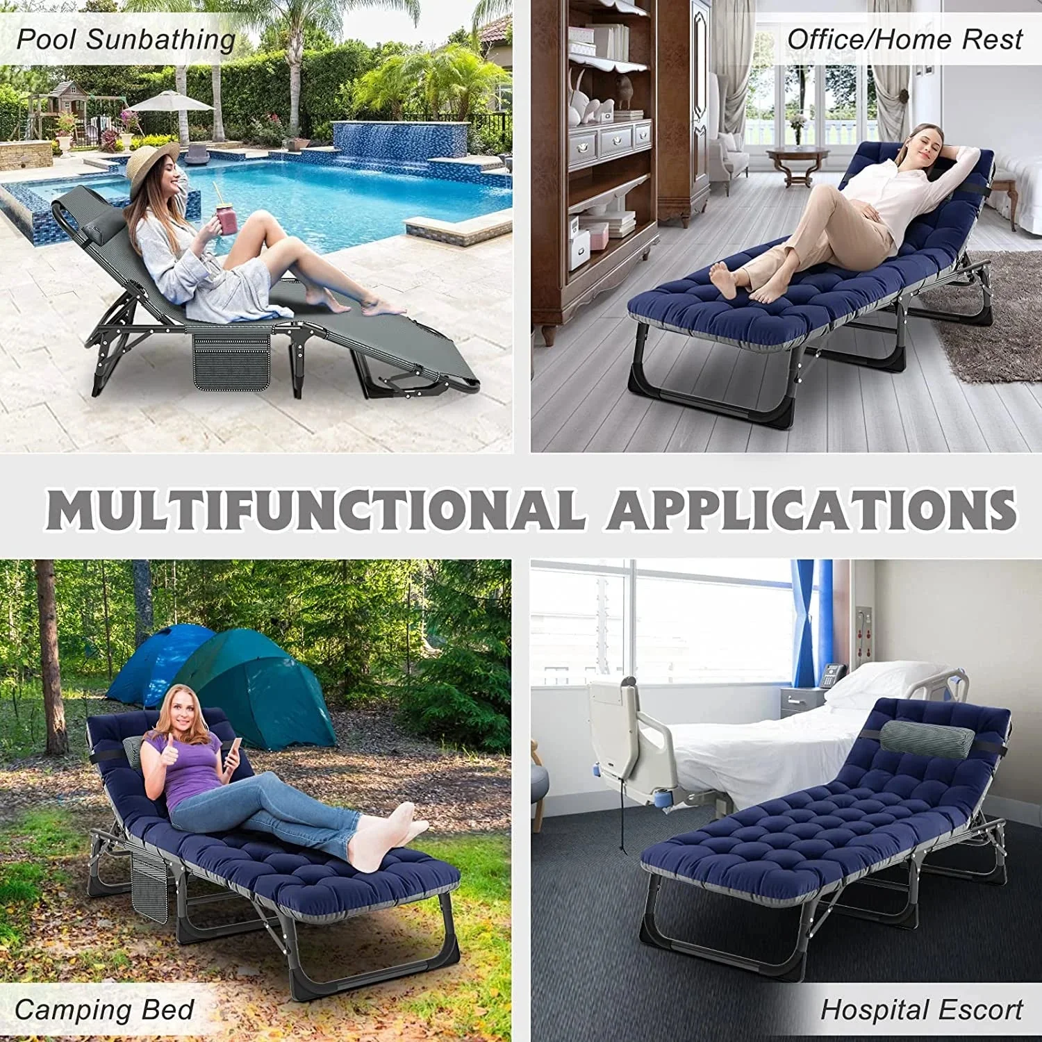 Slsy 5-Position Adjustable Folding Lounge Chair And Cot - 75.2" x 25.6" x 11.8" - Image 71 Slsy 5-Position Adjustable Folding Lounge Chair And Cot - 75.2" x 25.6" x 11.8" - Image 71