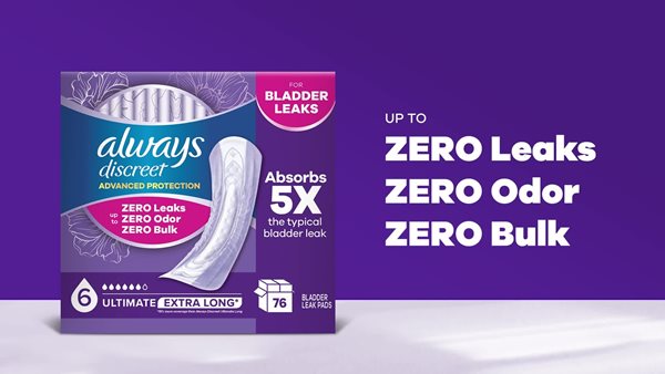 slide 1 of 1, show larger image, always discreet advanced protection for bladder leaks offers up to 100% protection without the bulk.