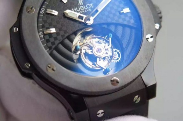 Replica Hublot Big Bang Tourbillon PVD Black Textured Dial Black Rubber Strap - Top club