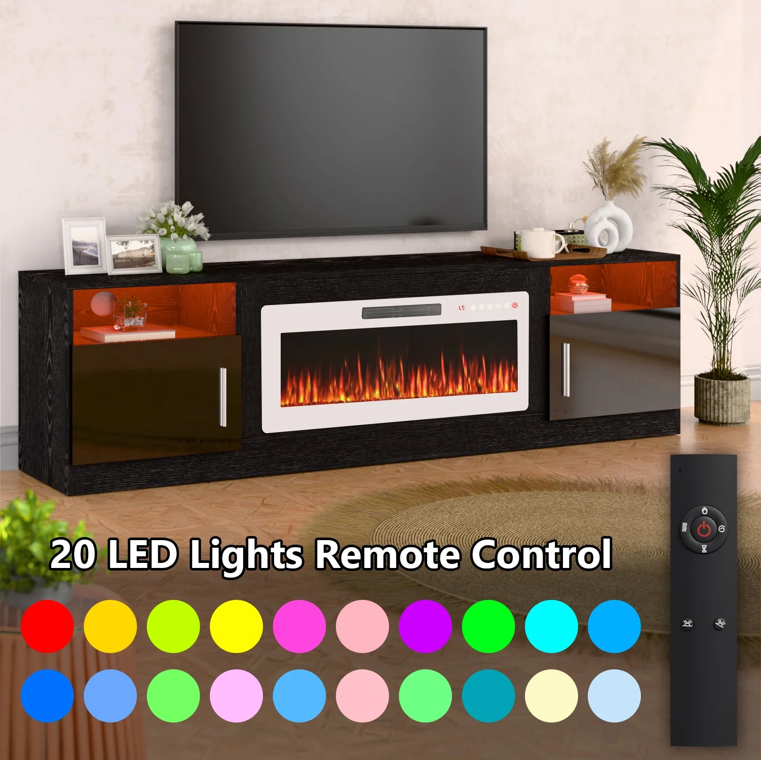 Waleaf Fireplace TV Stand with 36" Electric Fireplace Up to 80" TVs, Modern Wood Media TV Console with Highlight Cabinet, White - Image 22