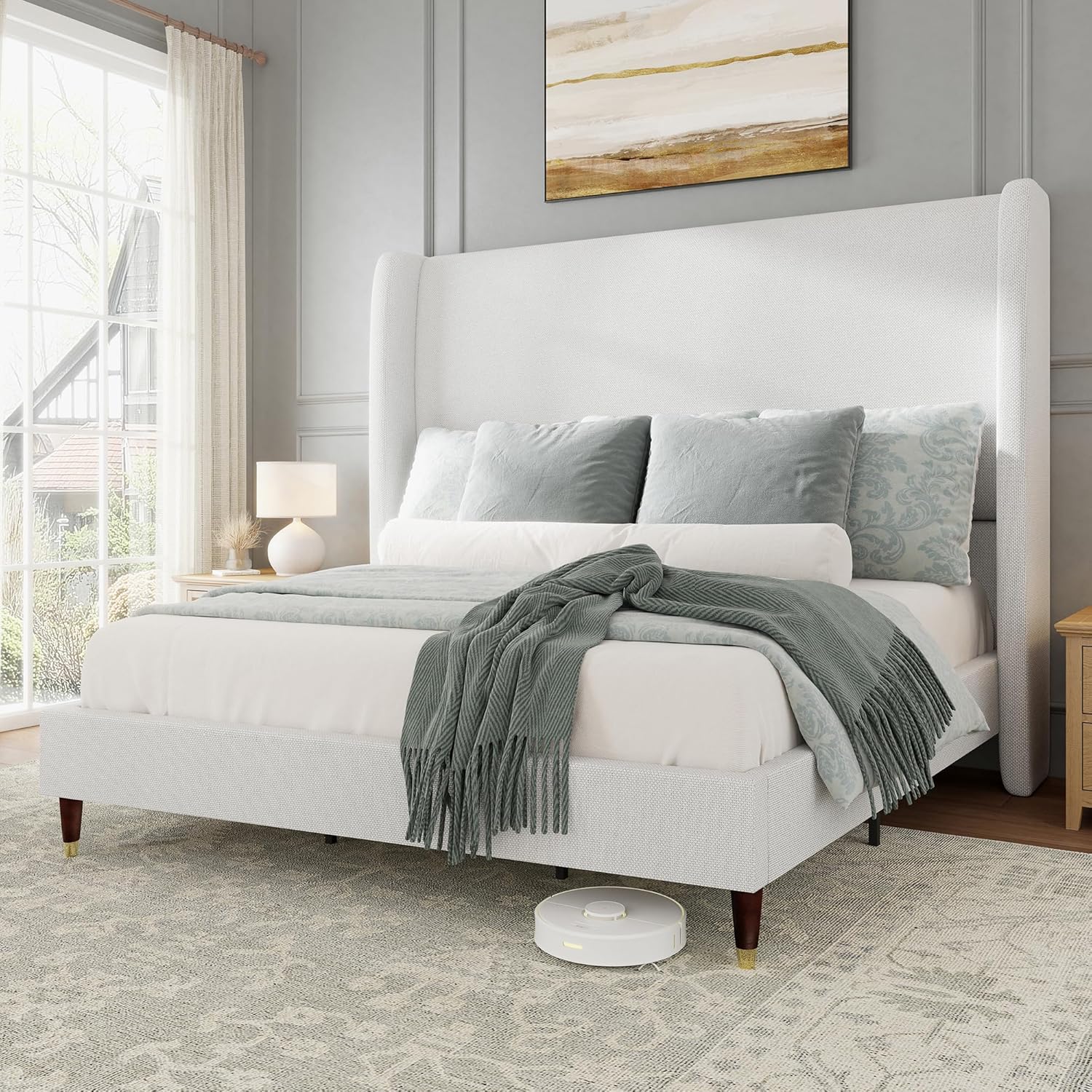 Jocisland King Upholstered Platform Bed Frame with 51.2