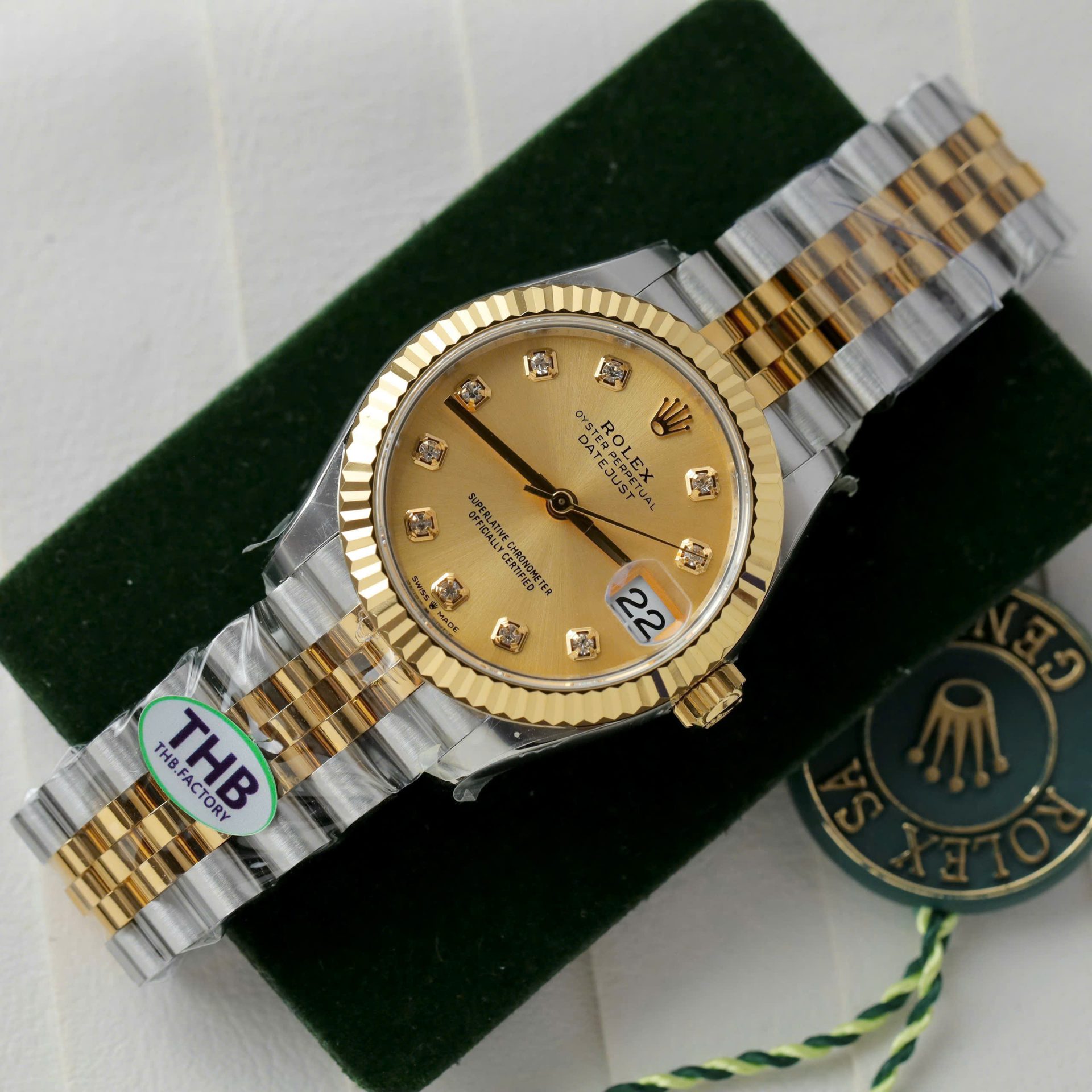 Rolex DateJust Luxury Replica Watch Yellow Champagne Dial THB Factory 31mm - Elite Watch Atelier