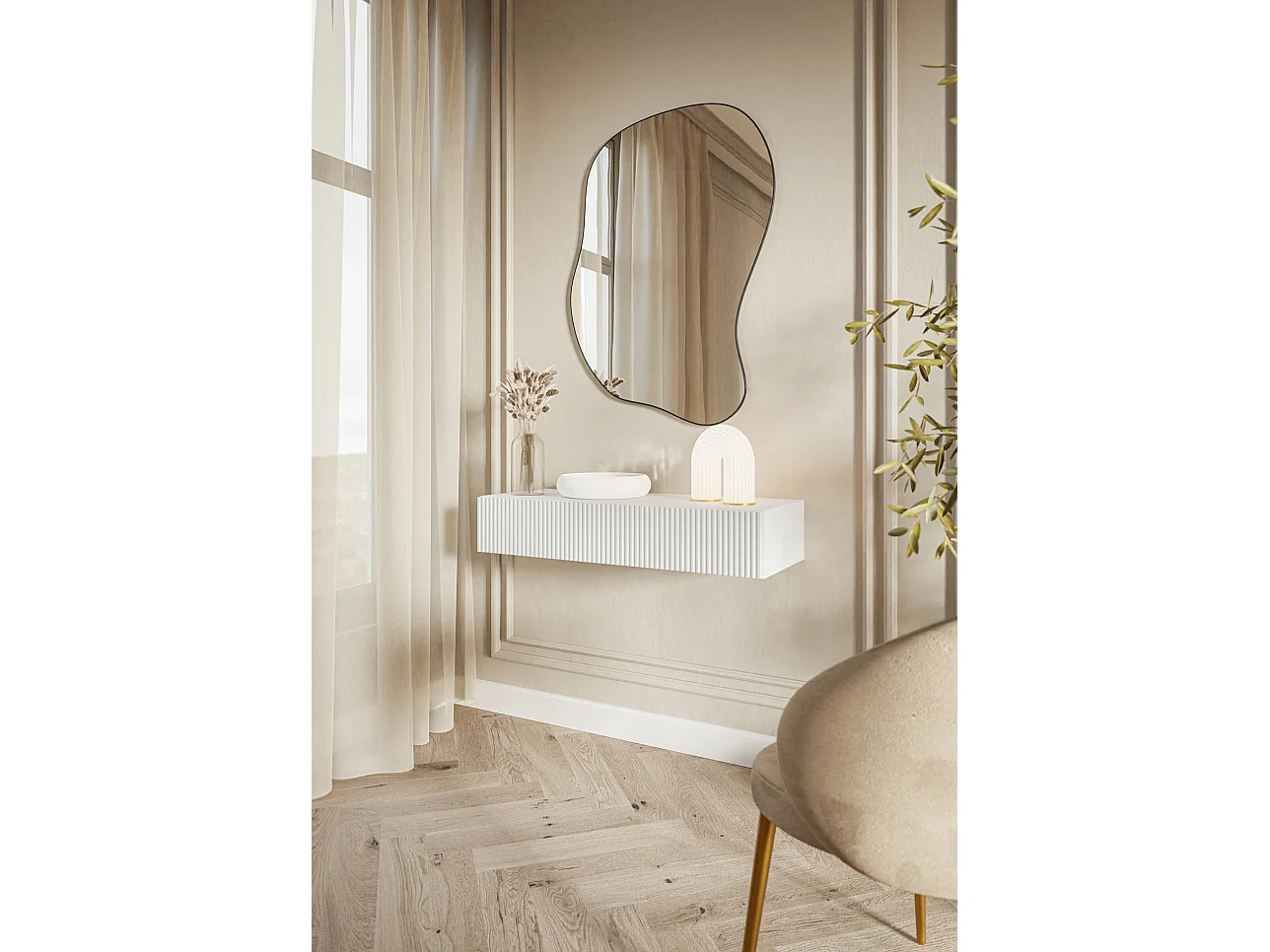 Table console 1 tiroir - 90 cm - suspendu - blanc - VELDIO