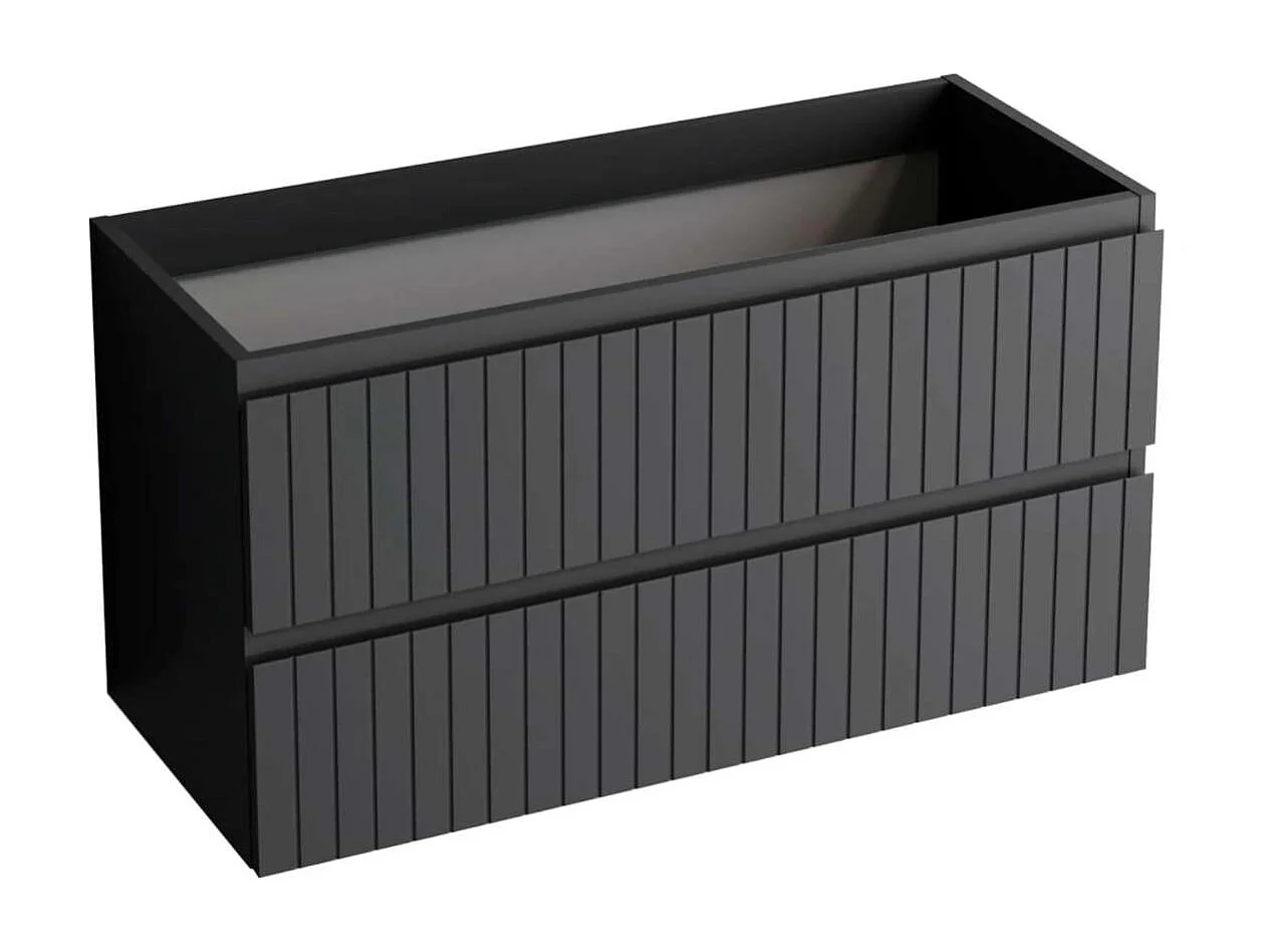 Meuble Salle de Bain GLOW 80cm, Plan Vasque Céramique, 2 Tiroirs, Laqué Noir Mat, H 54cm x P 45cm