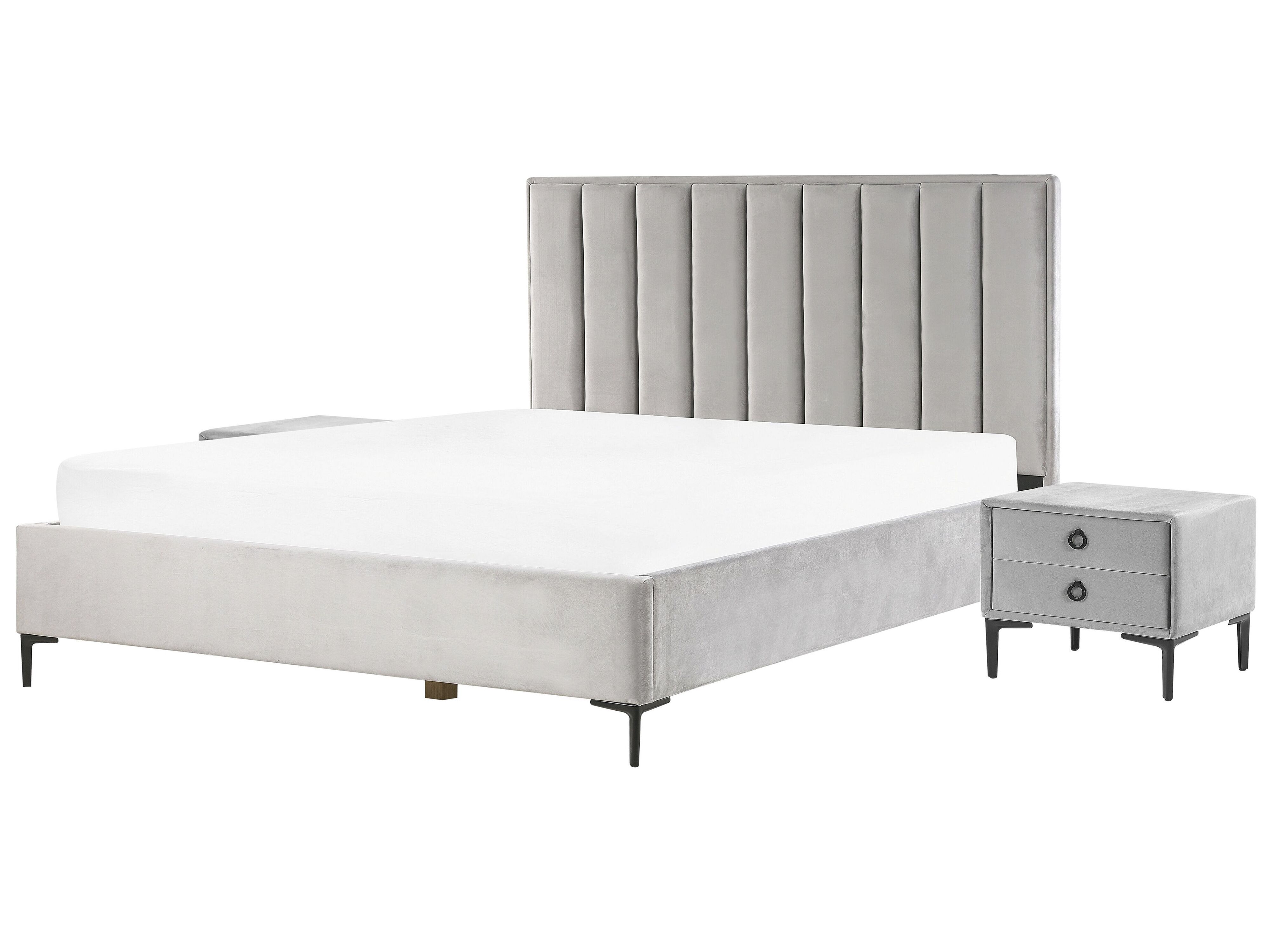 Bedroom Set Velvet SEZANNE 180 x 200 cm (EU Super King) Light Grey