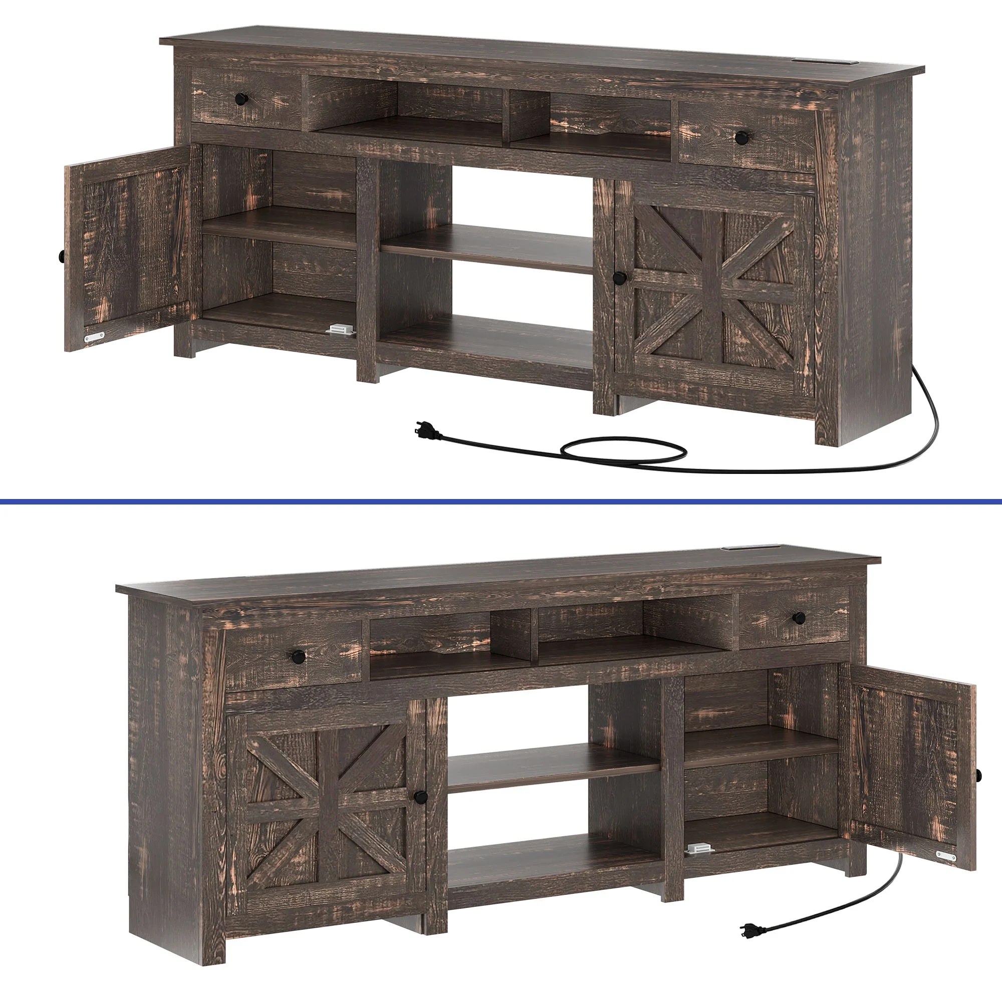 Uforic Farmhouse TV Stand for 75/80 Inch TV, Rustic Entertainment Center with Power Outlet, Storage Drawers, TV Console for Living Room, Oak - Image 12