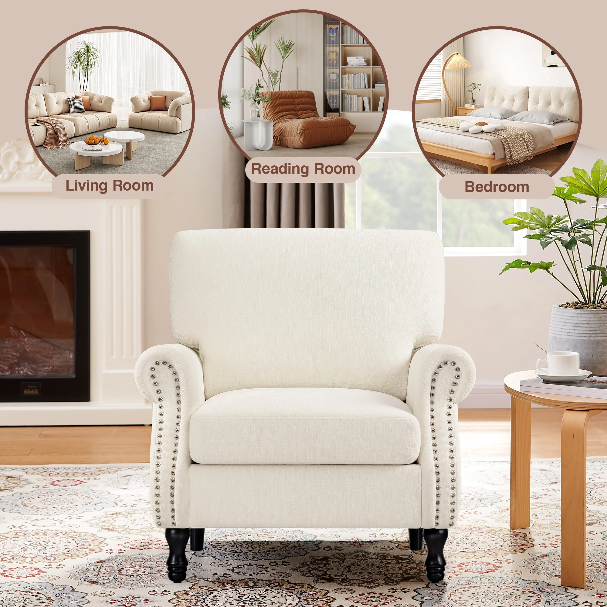 COOLHUT Modern Accent Chair Armchair, Linen Fabric Upholstered Comfy Single Sofa with Solid Wood Frame for Living Room, Gray - Image 22