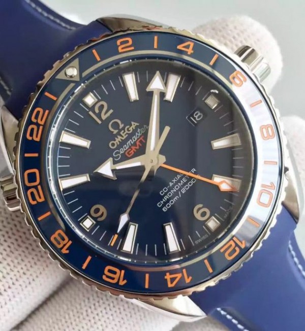 Replica Omega Planet Ocean GMT Goodplanet Blue Bezel Orange Marker Blue Dial Rubber A8605 - Top club