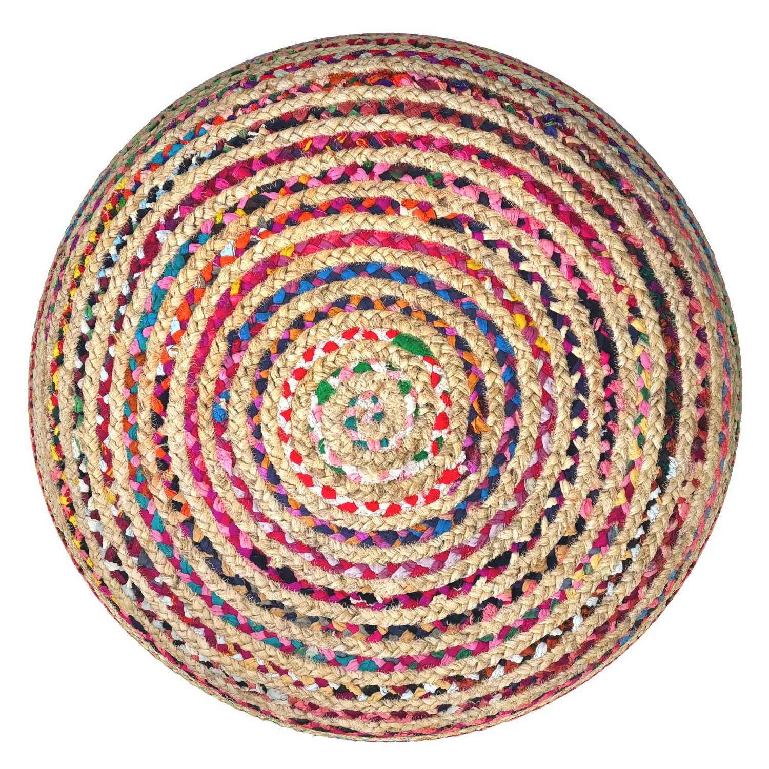 Splendid Multicolor Jute Round Pouf, 30x30x14 Inch, Woven Boho Contemporary Accent & Footstool
