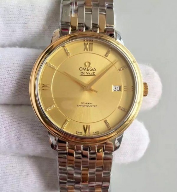 Replica Omega MK De Ville 39.5mm Yellow Dial Diamonds Markers RG Bezel SS/RG Bracelet A2824 - Top club