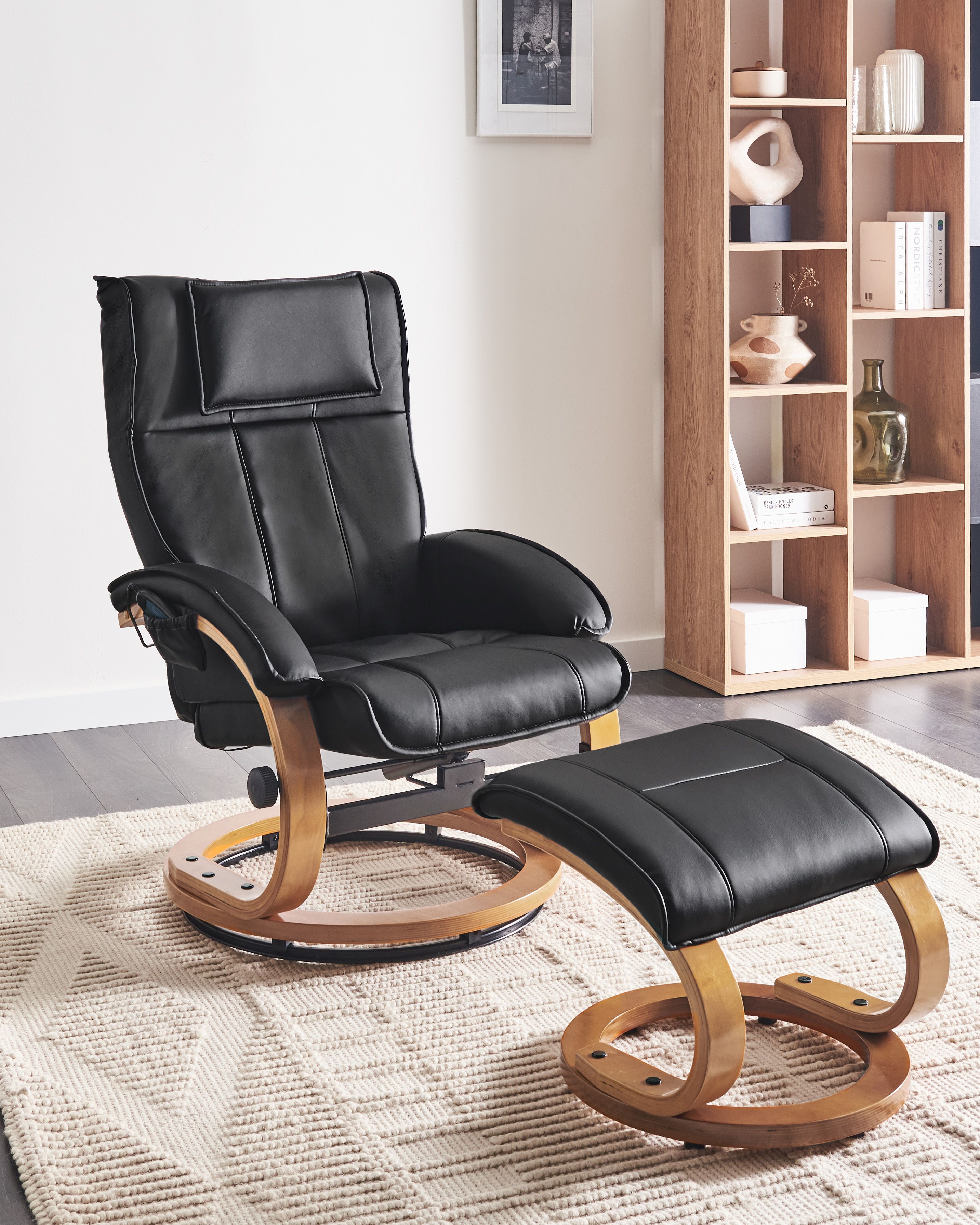 Massage Chair MAJESTIC with Footstool Faux Leather Black