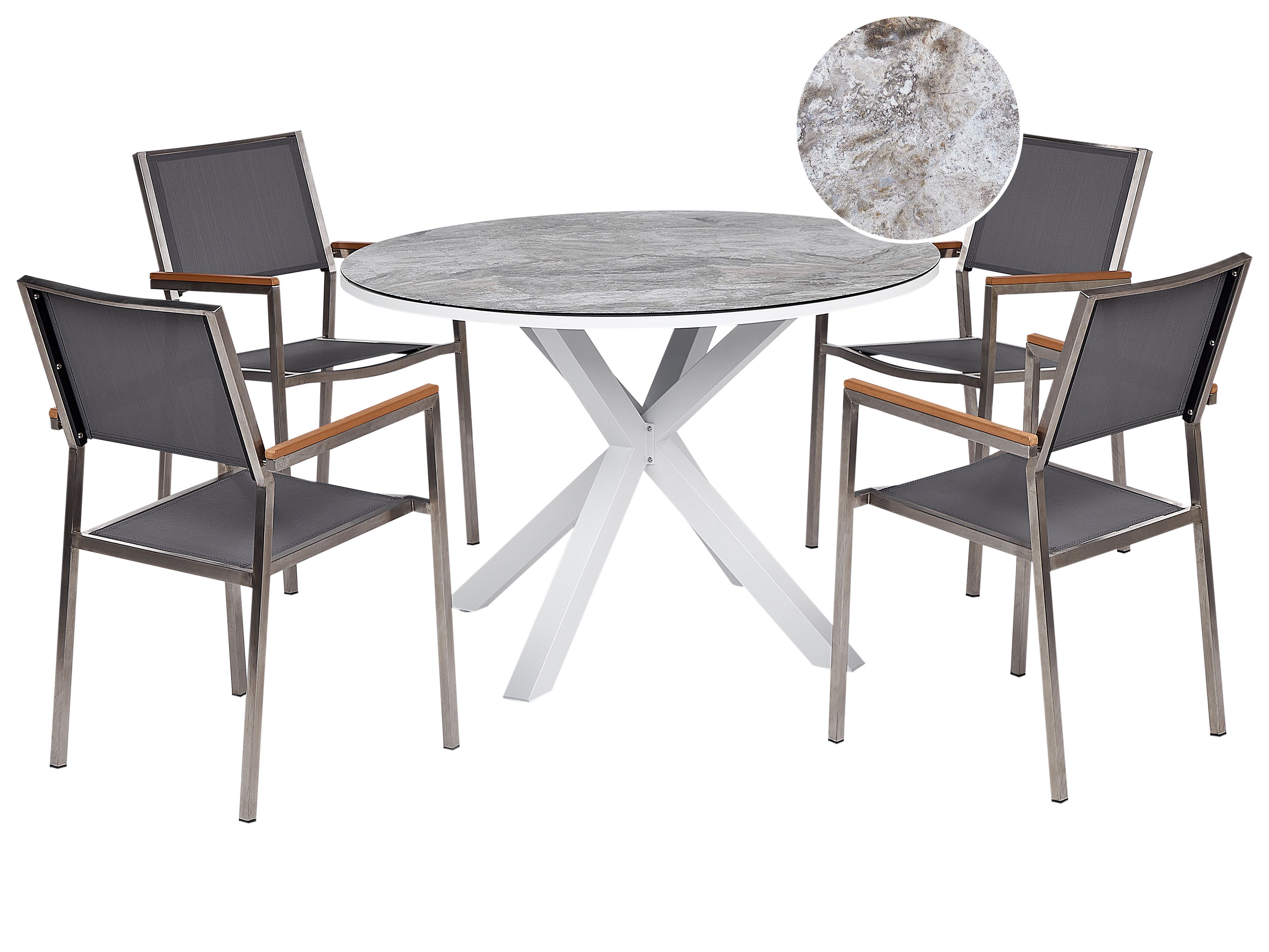 Garden Dining Set 4 Seater MALETTO/GROSSETO Metal Marble Effect Grey/ White