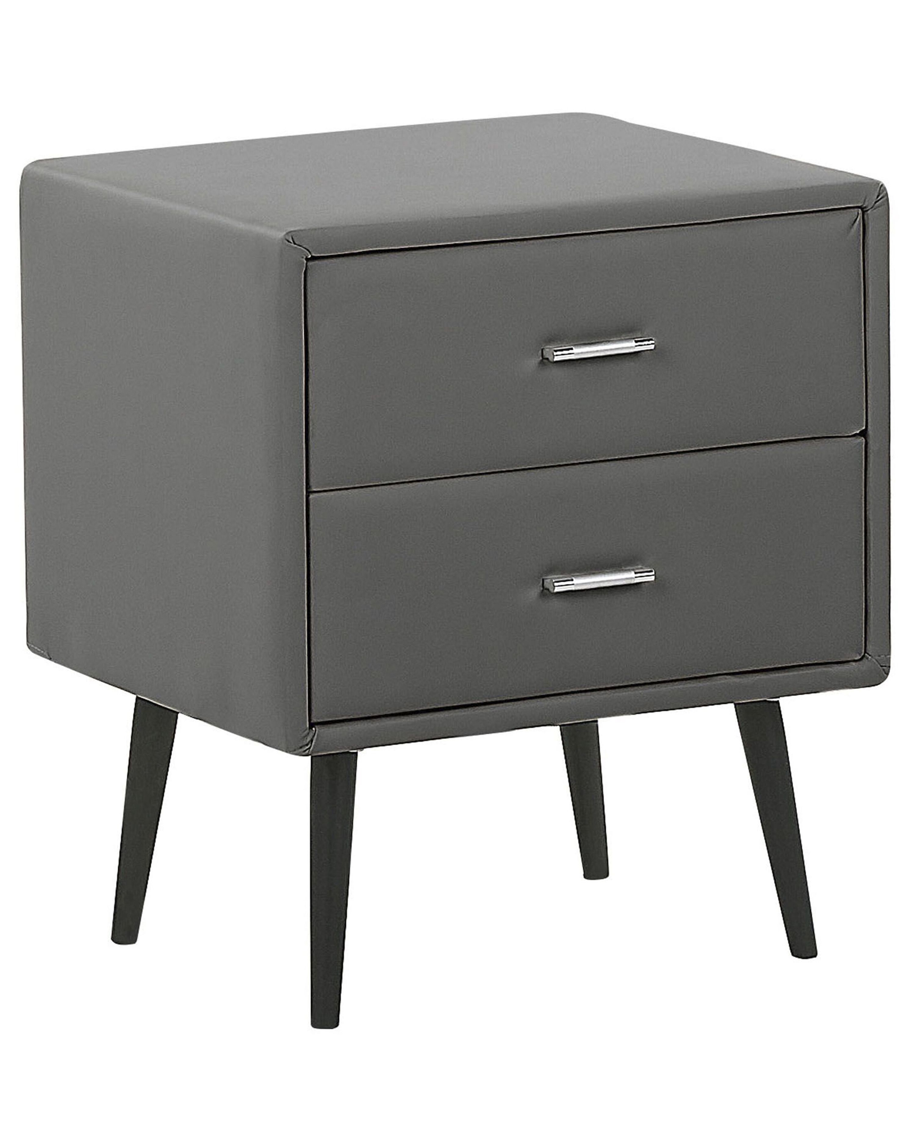 2 Drawer Bedside Table ESSONNE Faux Leather Grey