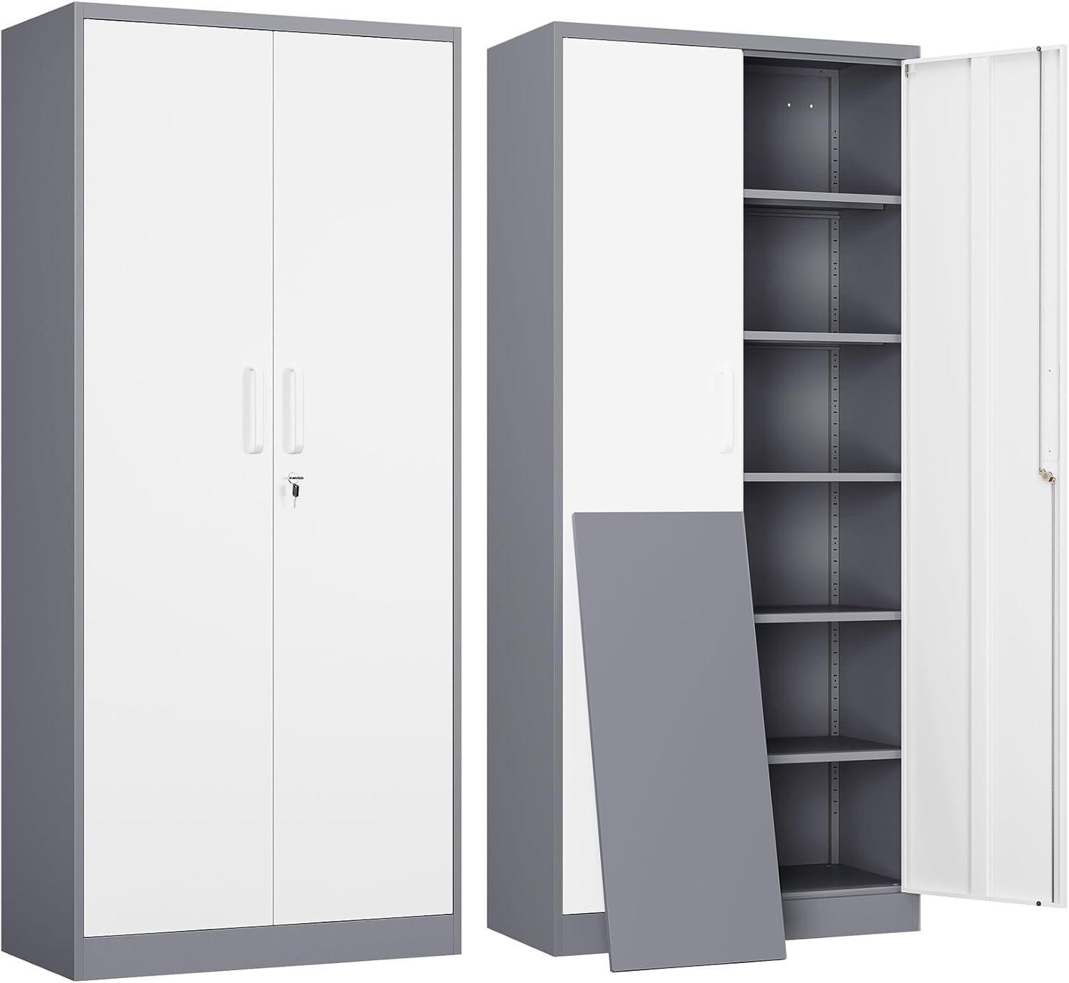 Yizosh Metal Garage Storage Cabinet with 2 Doors and 5 Adjustable Shelves - 71