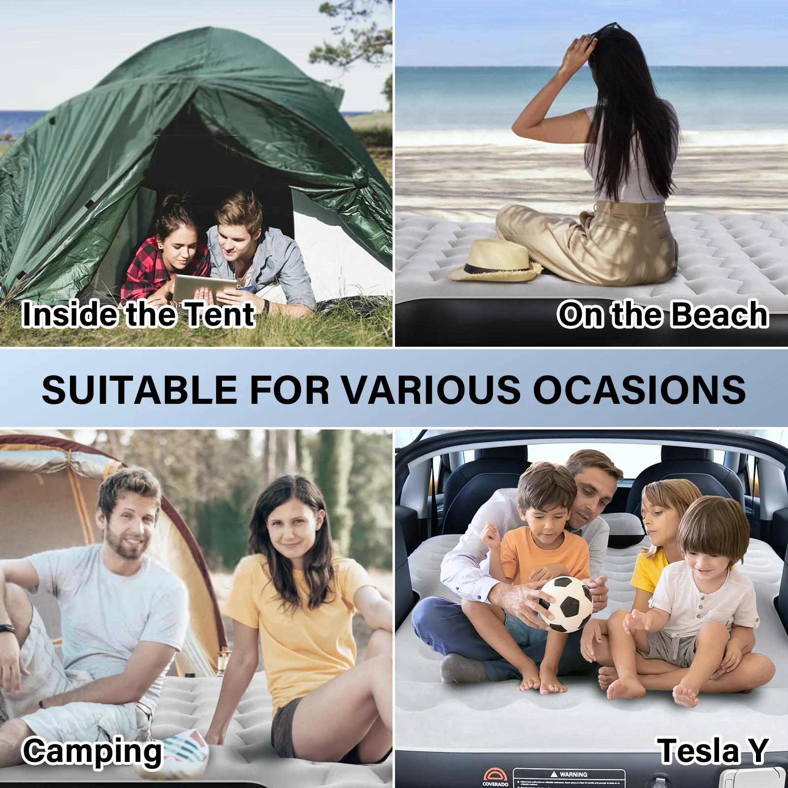 Coverado Car Air Mattress Custom Tesla Model Y 2021-2024, Inflatable Outdoor Camping Air Bed with Car Air Pump, Gray Thickened Flocking Air Bed - Image 9