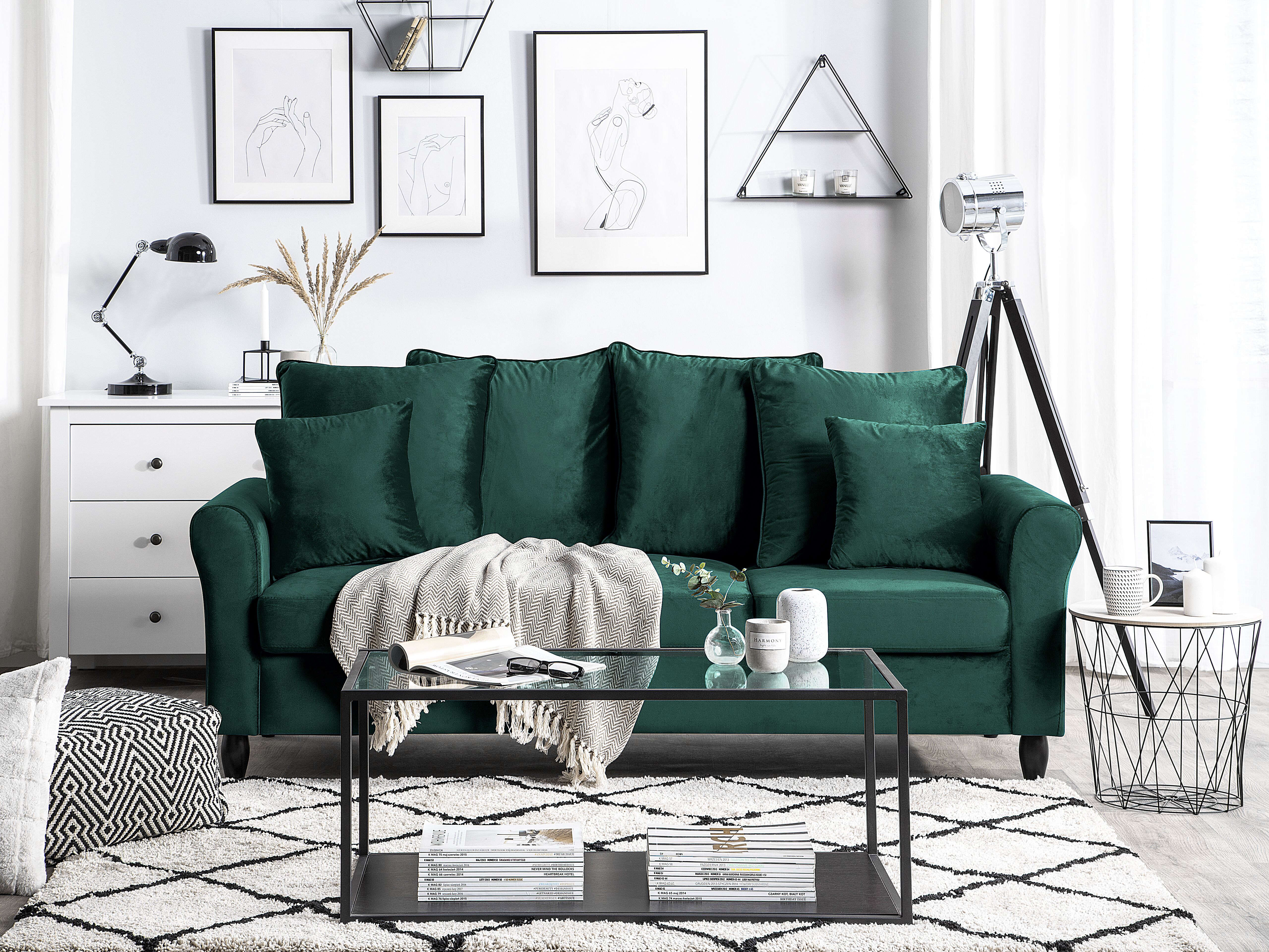 Sofa 3 Seater BORNHOLM Velvet Dark Green