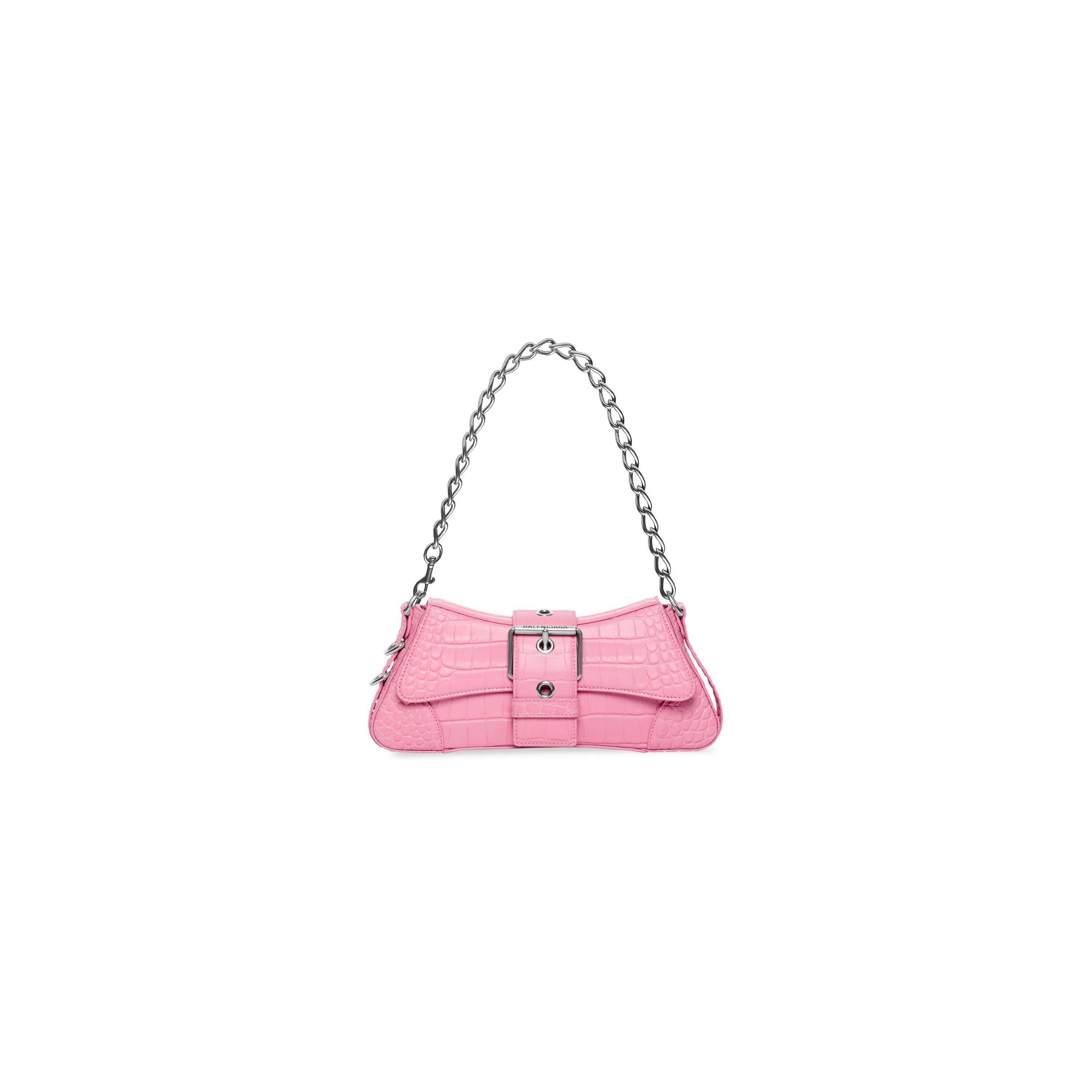 WOMEN'S LINDSAY SMALL SHOULDER BAG WITH STRAP CROCODILE EMBOSSED IN LIGHT PINK - Replicaclubs
