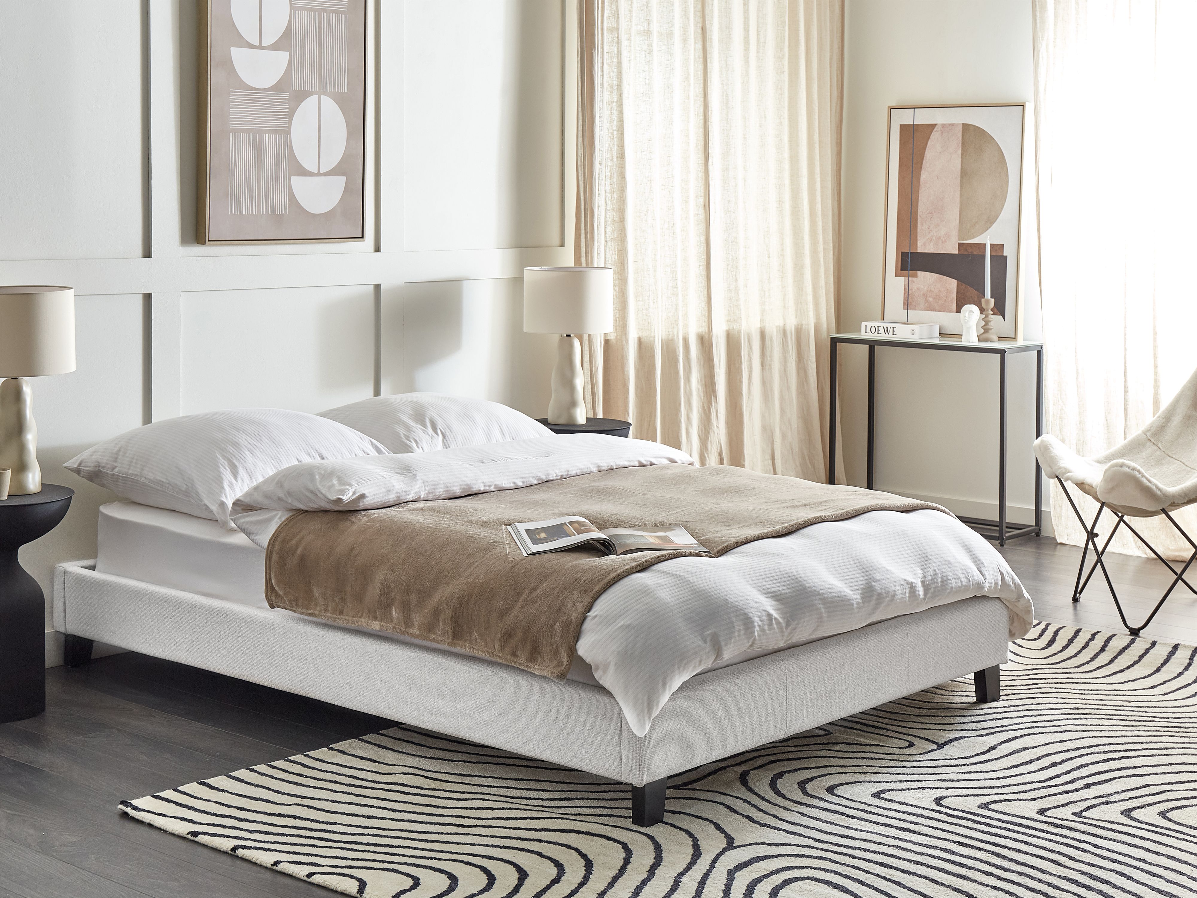 Bed without Headboard Fabric ROANNE 140 x 200 cm (EU Double) Light Grey