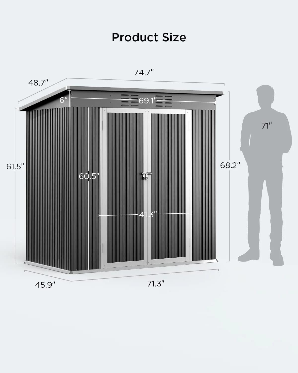 5'x3' Outdoor Storage Shed, Lofka Metal Storage Tool Shed with Single Lockable Door, for Bike| Garden Tools| Patio, Grey - Image 39