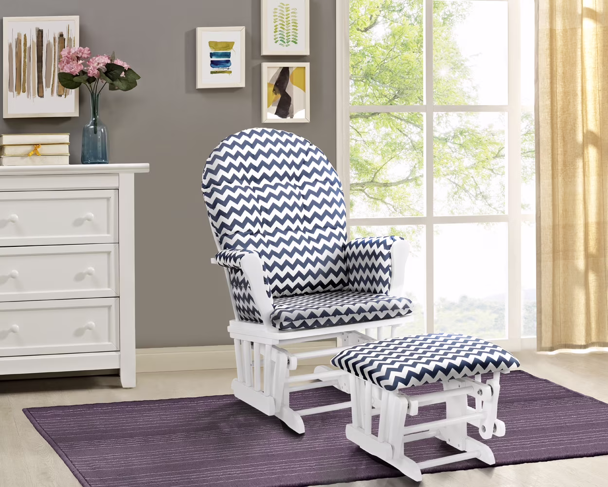 Angel Line Windsor Glider and Ottoman, Natural Finish with Gray Cushions - Image 18
