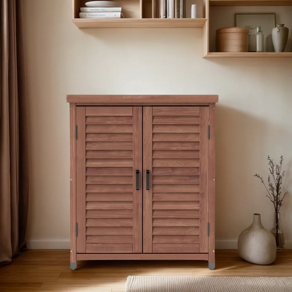 Funnil Outdoor Wooden Storage Cabinet & Potting Bench Table, Weather-Resistant Wooden Patio Furniture, Garden Workstation