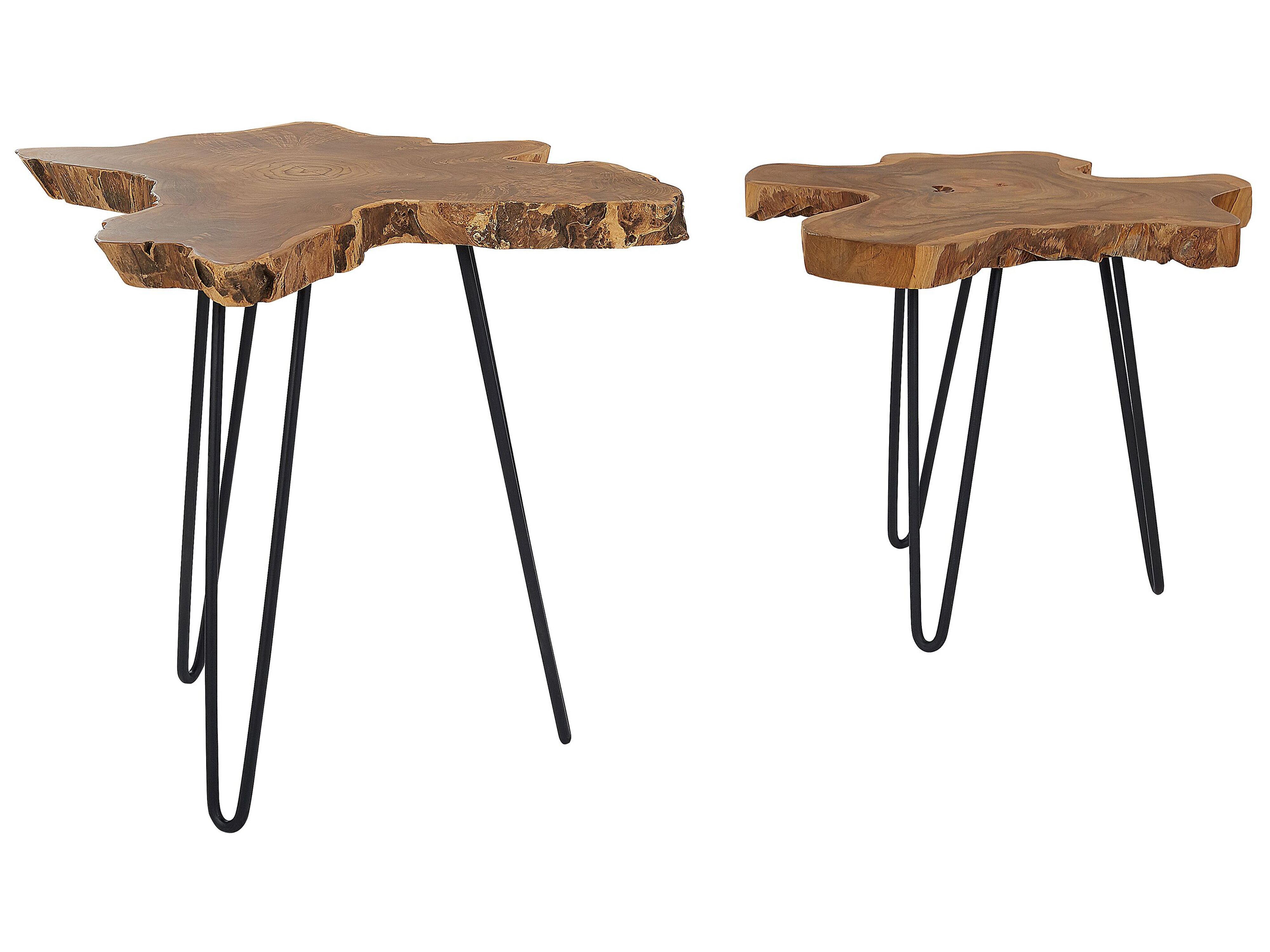 Set of 2 Side Tables CAMROSE Teak Wood Dark Brown