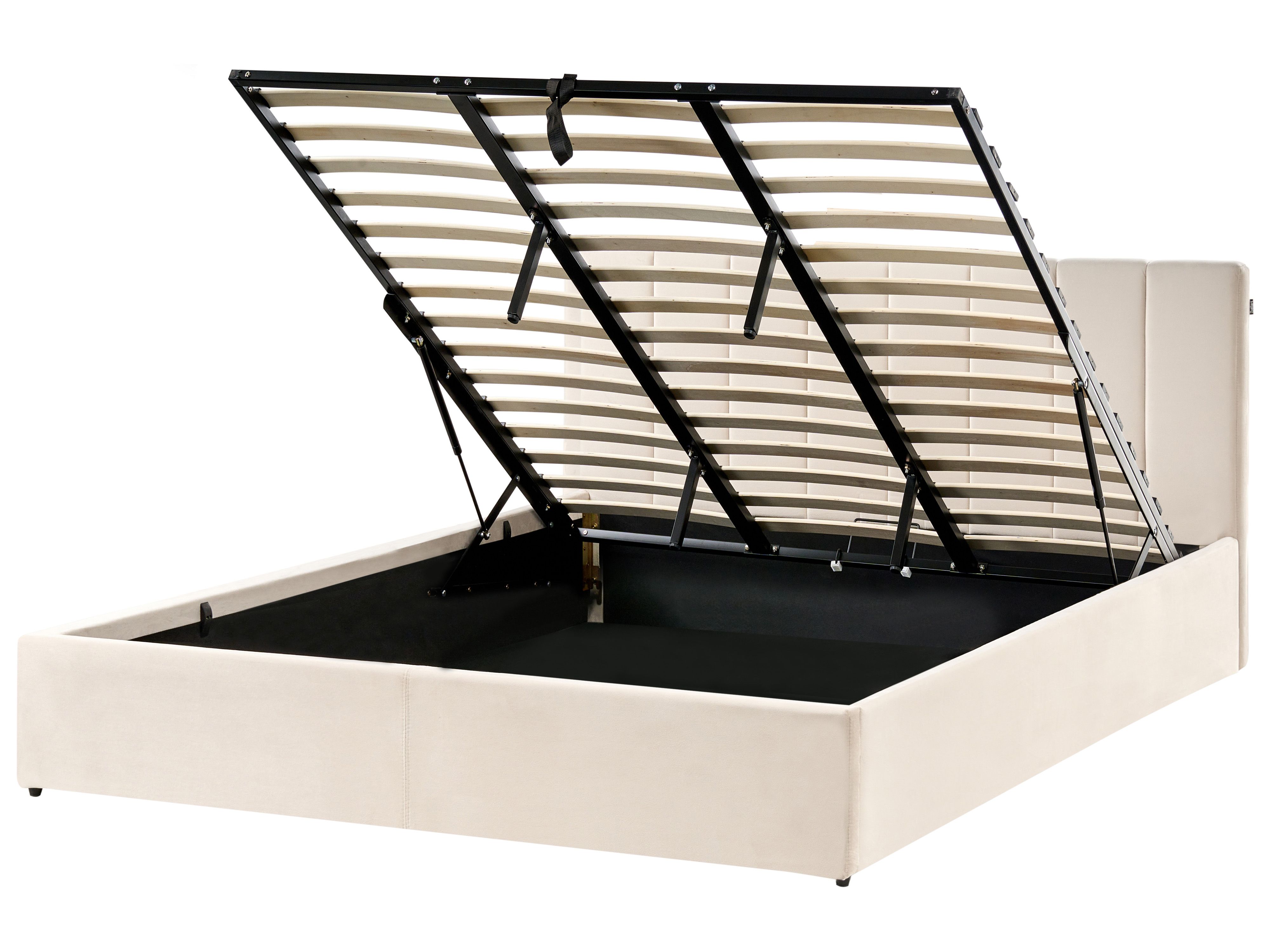 Ottoman Bed Velvet DREUX 180 x 200 cm (EU Super King) Light Beige