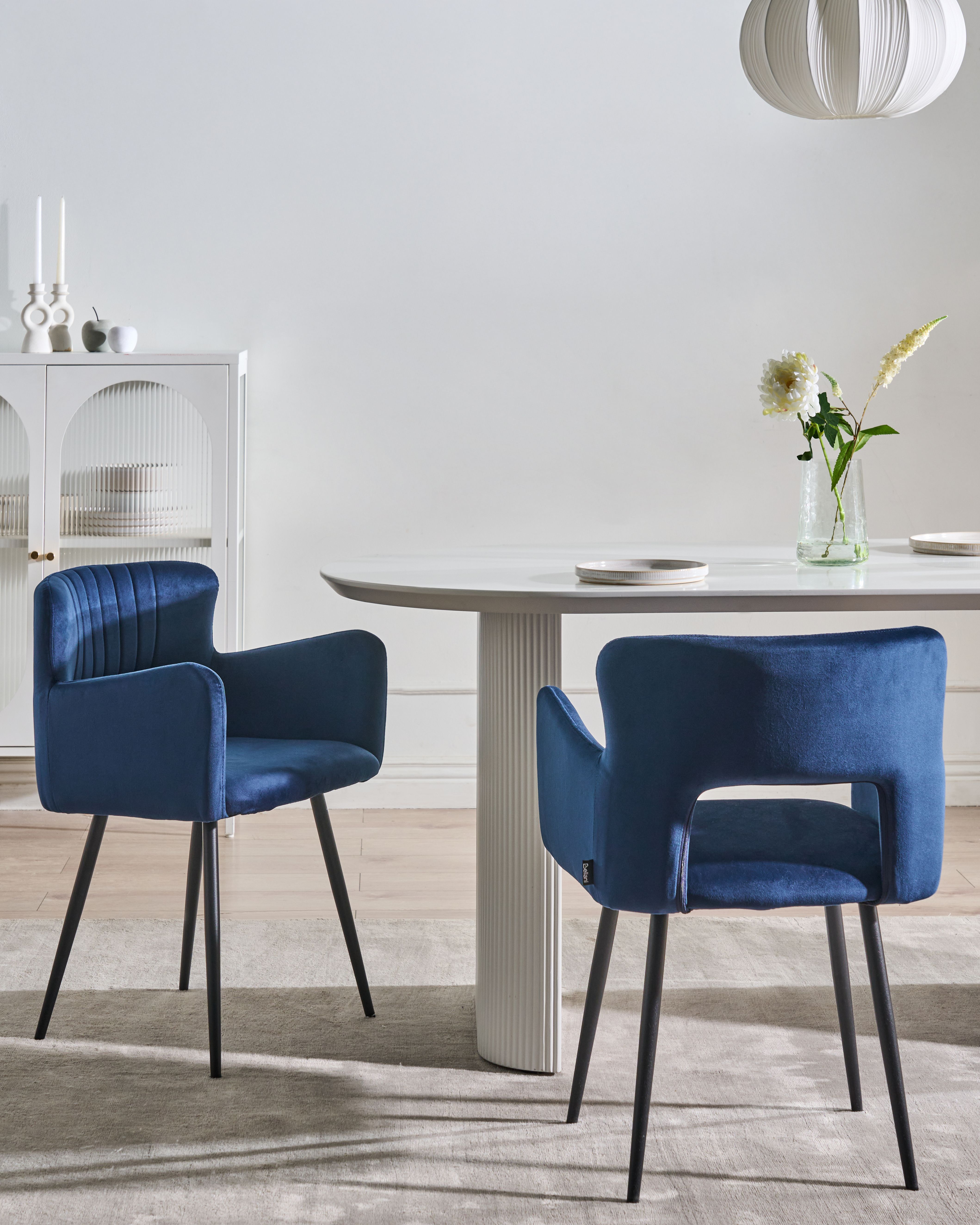 Set of 2 Dining Chairs SANILAC Velvet Navy Blue