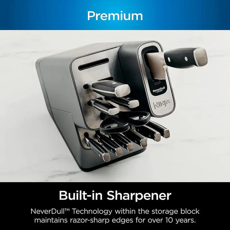 Ninja Foodi NeverDull 17-Piece Stainless Steel Knife Block Set With Built-In Sharpener - K32017