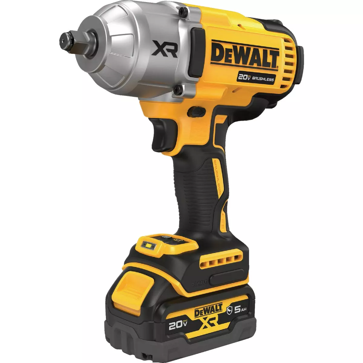 DEWALT 20V MAX XR Brushless 1/2 In. High Torque Cordless Impact Wrench Kit with Hog Ring Anvil, (2) 5.0 Ah Resistant Batteries & Charger