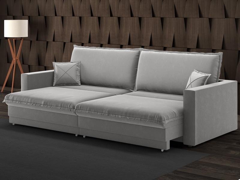 Sofá Tango 2,60m sem Caixa, Retrátil e Reclinável Veludocristal Cinza - Netsofas
